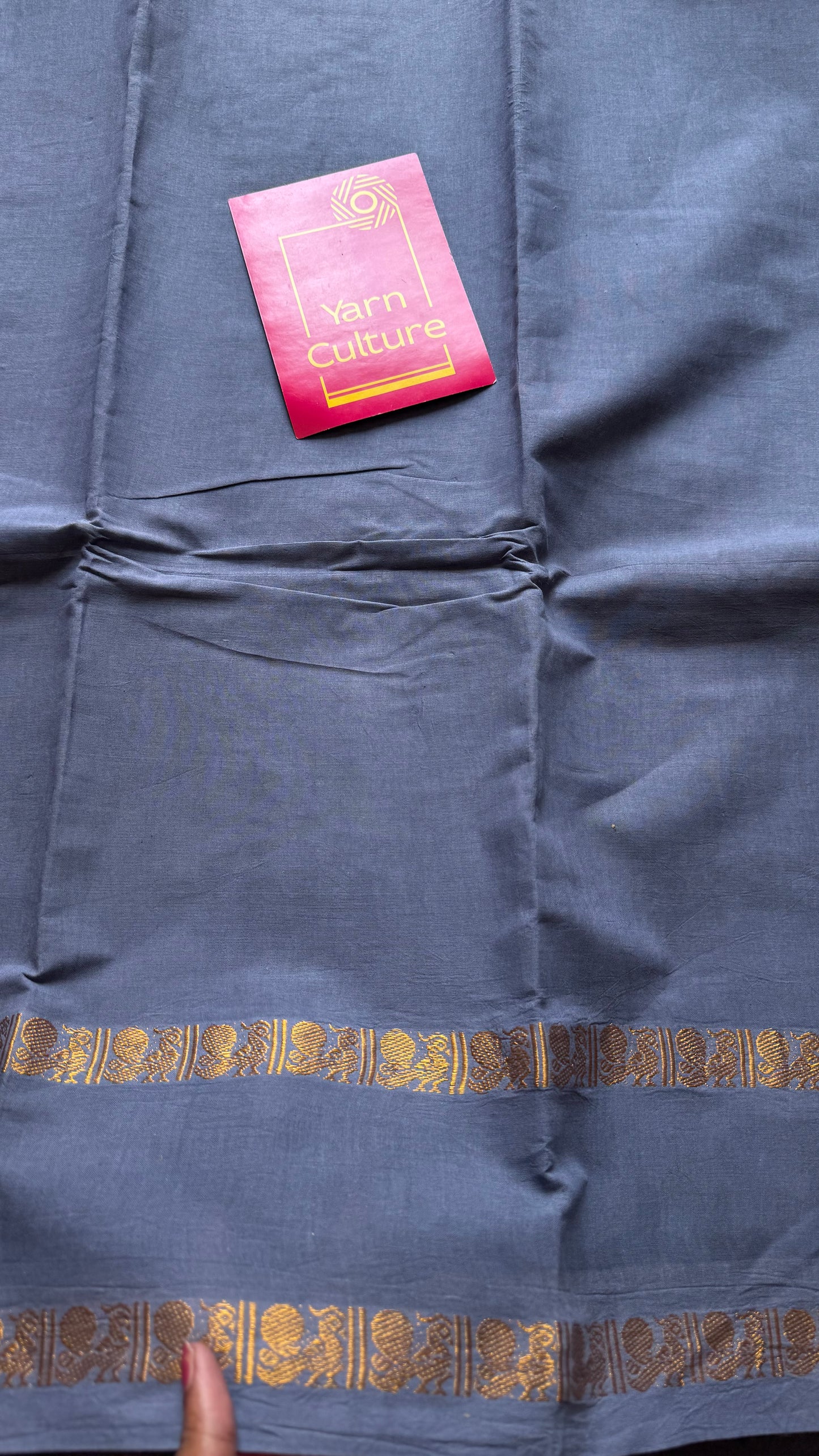Dark grey rettaipettu peacock gap border, kattuchayam dyed madurai cotton saree  - YCCOTNMSAP95