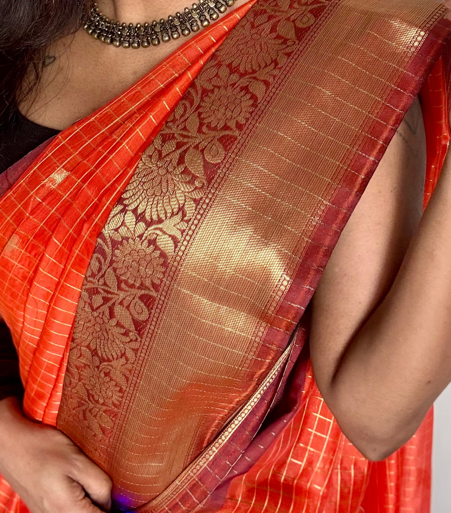 Dark orange with coffee brown, semi tissue silk - YCBLSSJA20