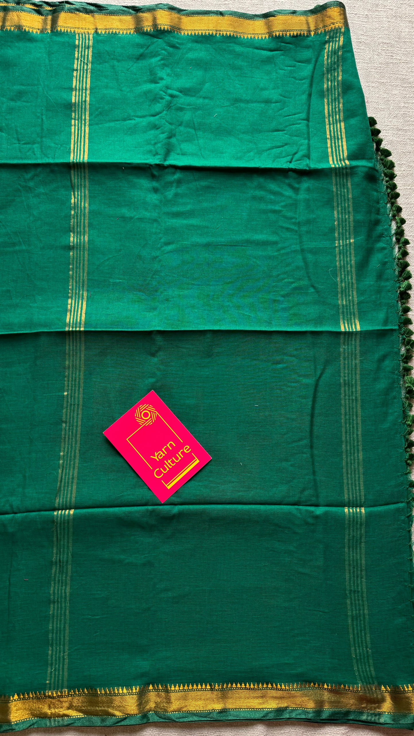 Dark green soft cotton with maheswari gold zari border - YCBCMCFE215