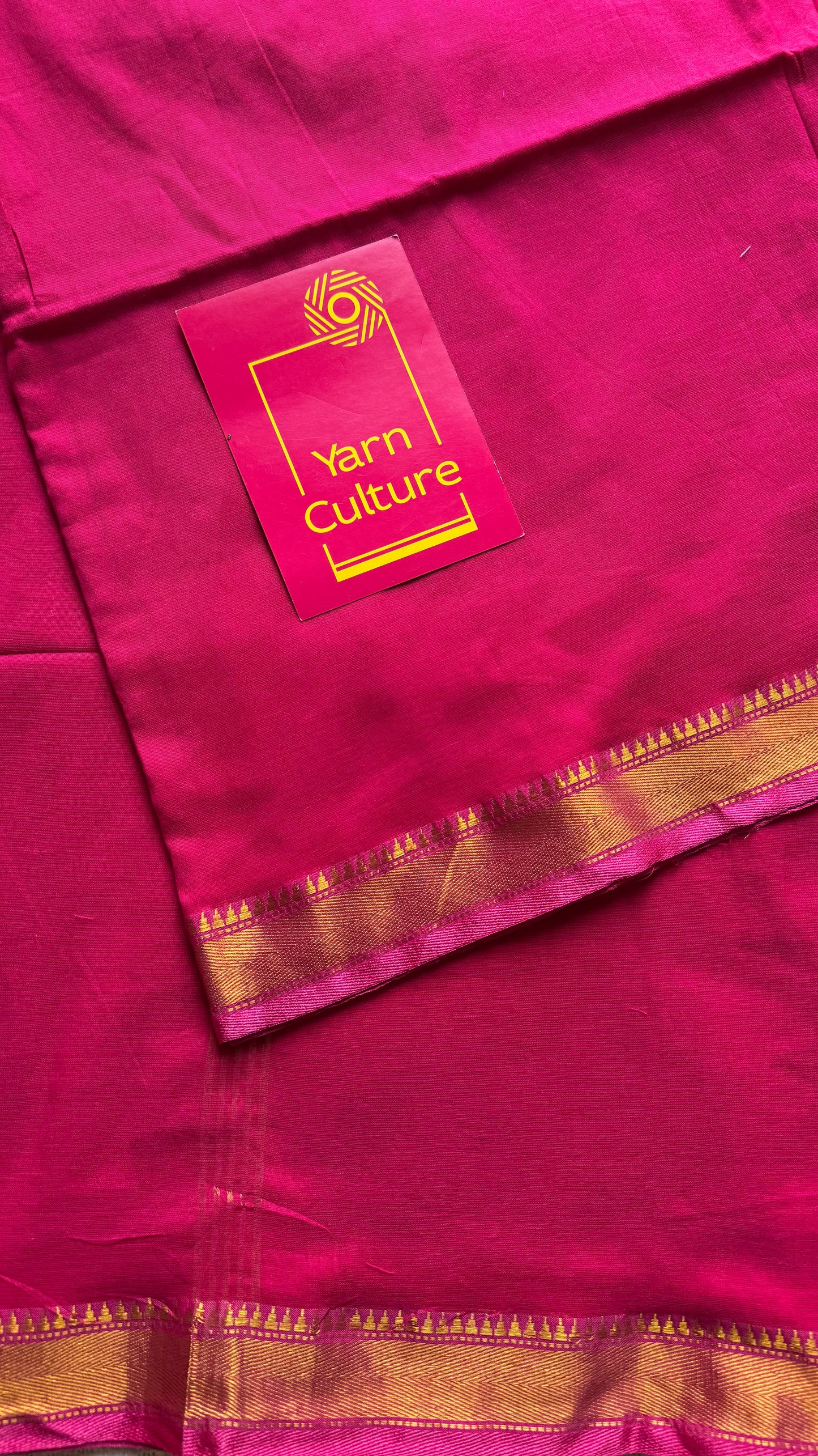 Hot pink soft cotton with maheswari gold zari border - YCBCMCFE217