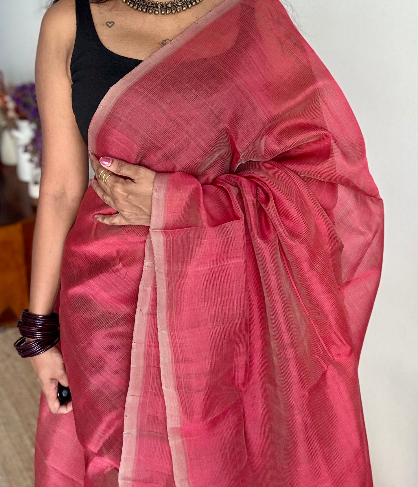 Plain red dual tone, mangalgiri silk cotton, handwoven, soft, light weight - YCWOTDMSAP221