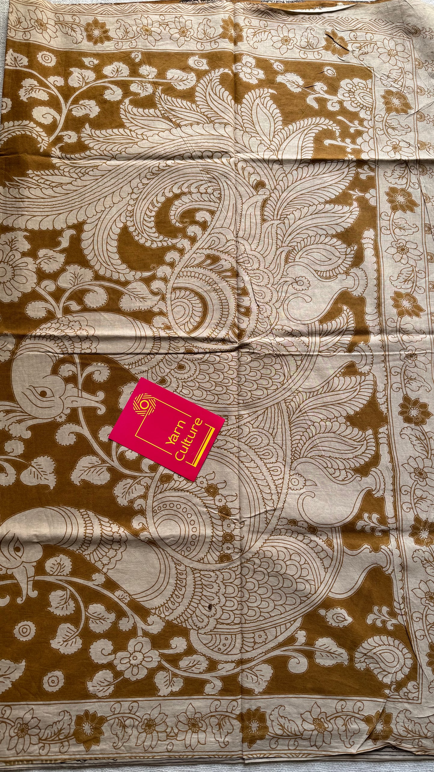 Light brown kalamkari, elephant motifs, soft cotton - YCWOTDOCMP83