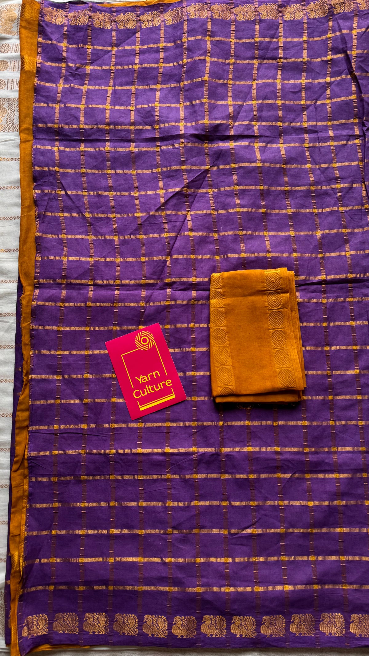Purple with turmeric yellow, sungudi cotton half-half saree - YCCOTNIDOC14