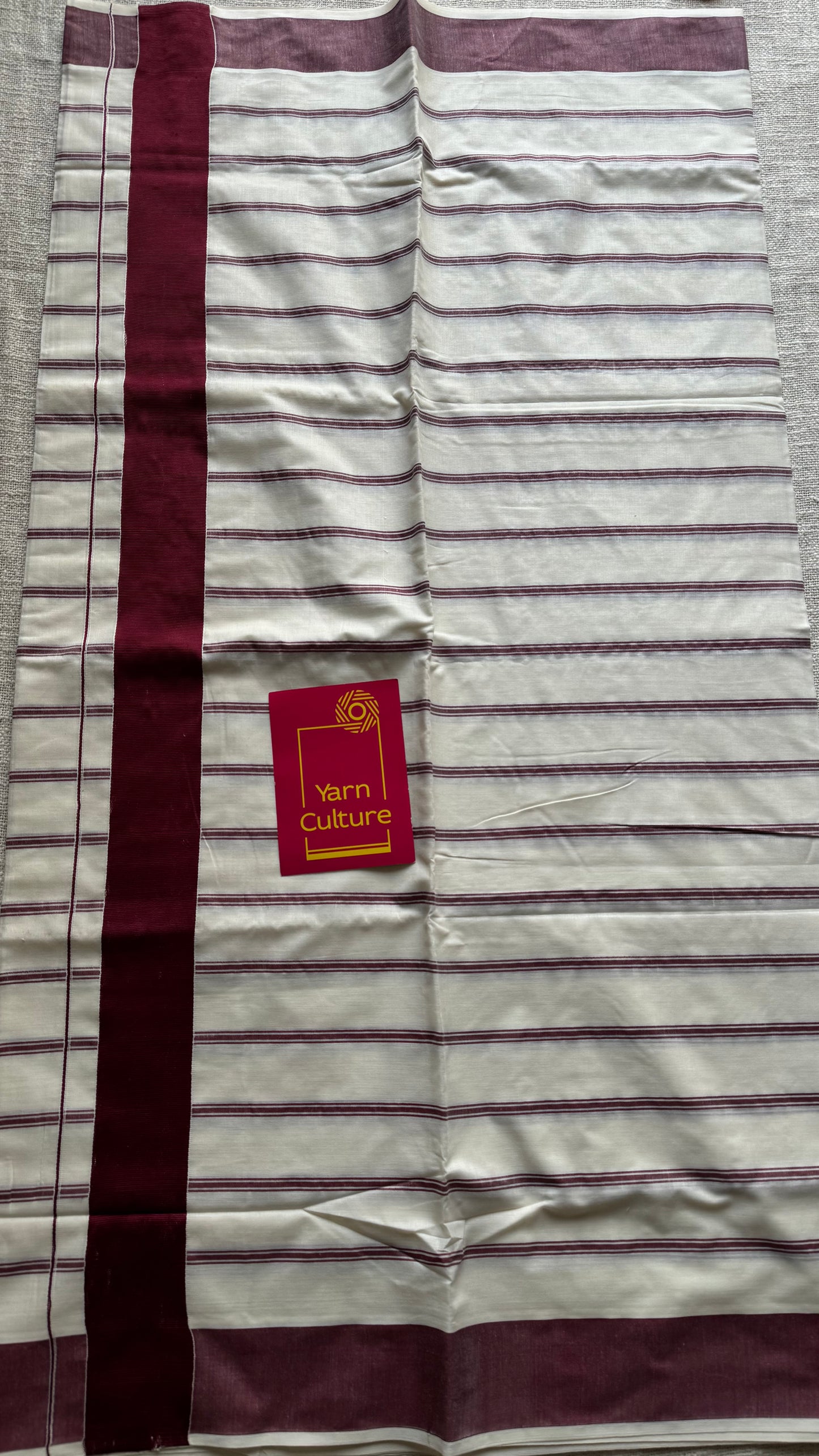 Ivory Kerala cotton saree with maroon stripes and border - YCIEKCFE324