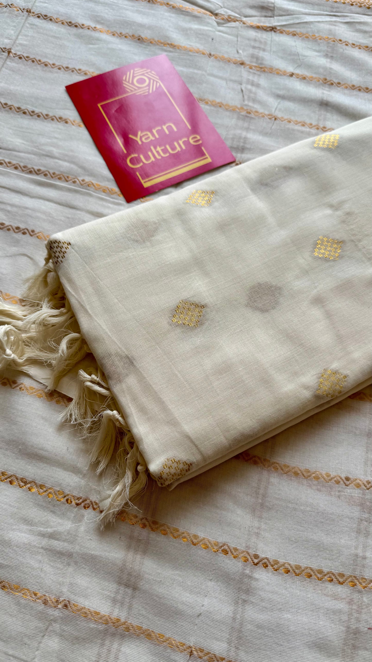 Ivory and gold kerala saree with woven buttas - YCIEON42