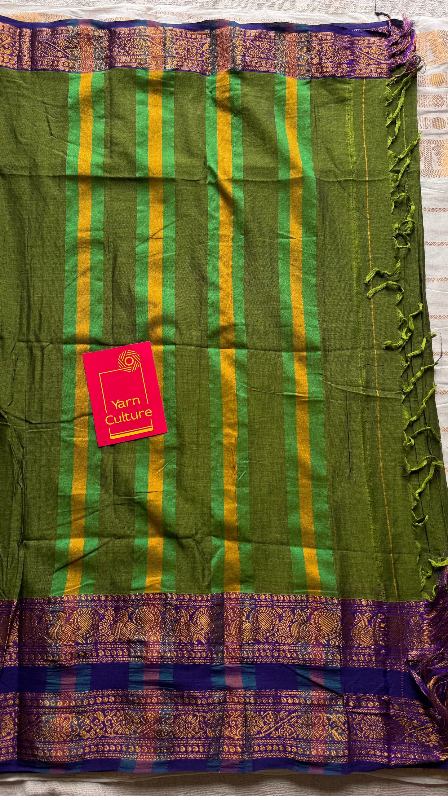 Green with purple wide border, narayanpet soft cotton saree - YCWOTDAUG03