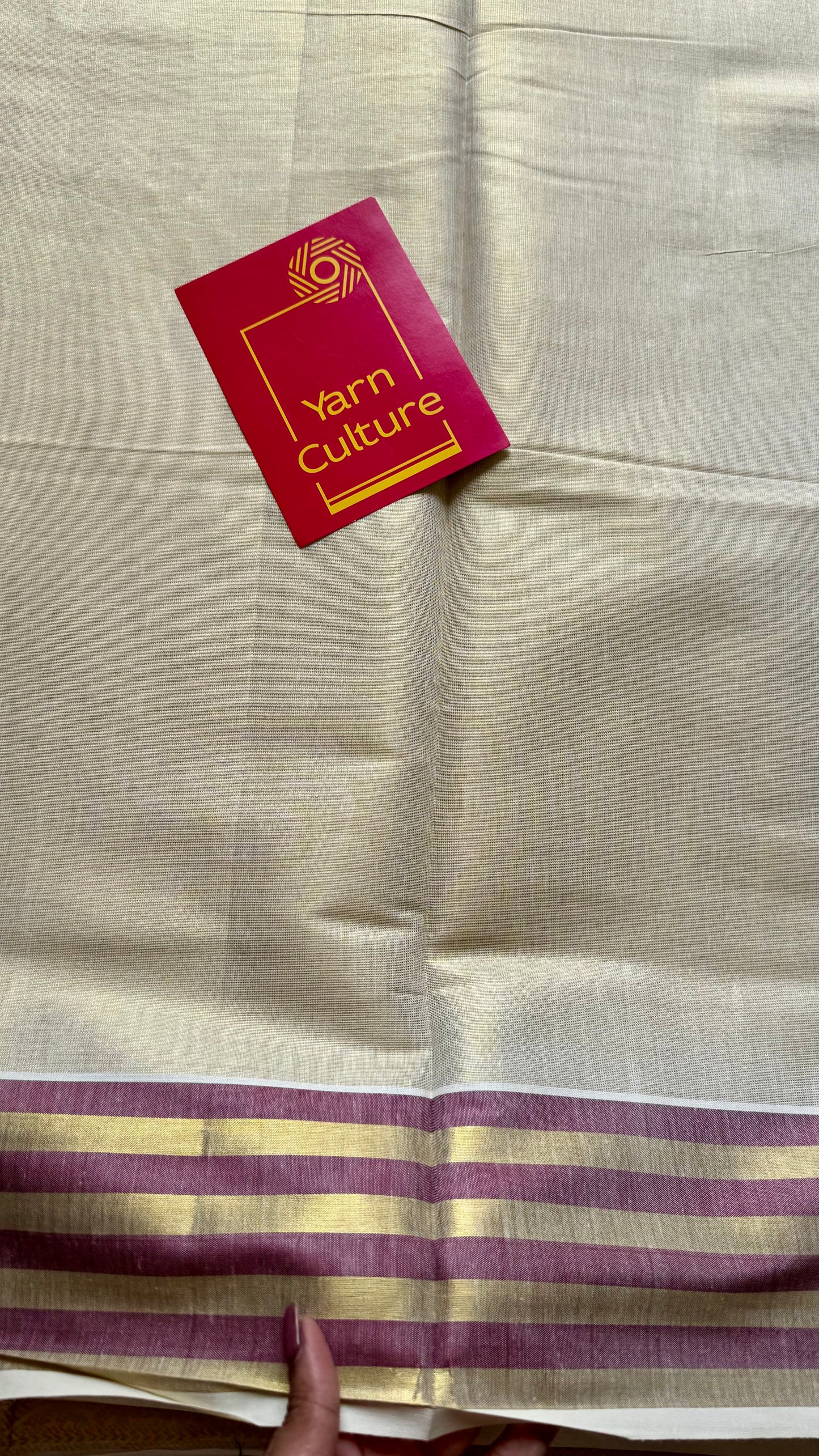 Ivory and gold soft tissue cotton saree, maroon border - YCIEON67