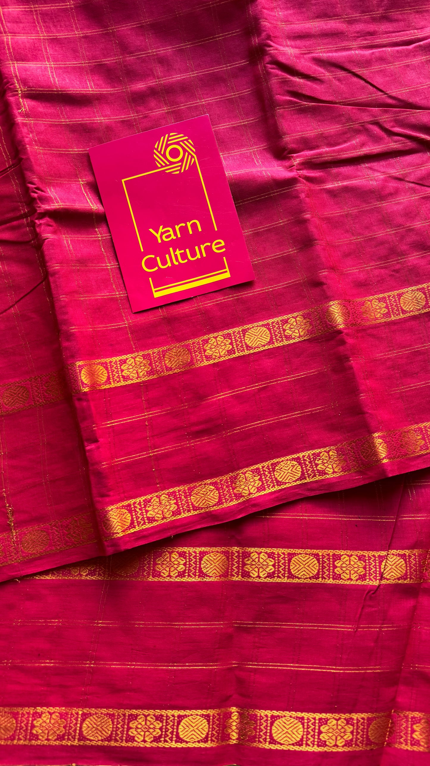 Pinkish red adayar gold zari kattam, sungudi cotton - YCCOTNOCSC45