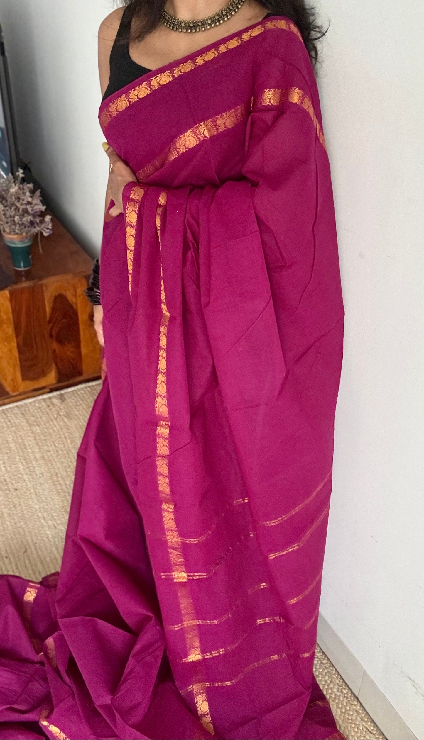 Purple pink (vadamalli) rettaipettu peacock double border - madurai kattuchayam - YCCOTNSEMS26