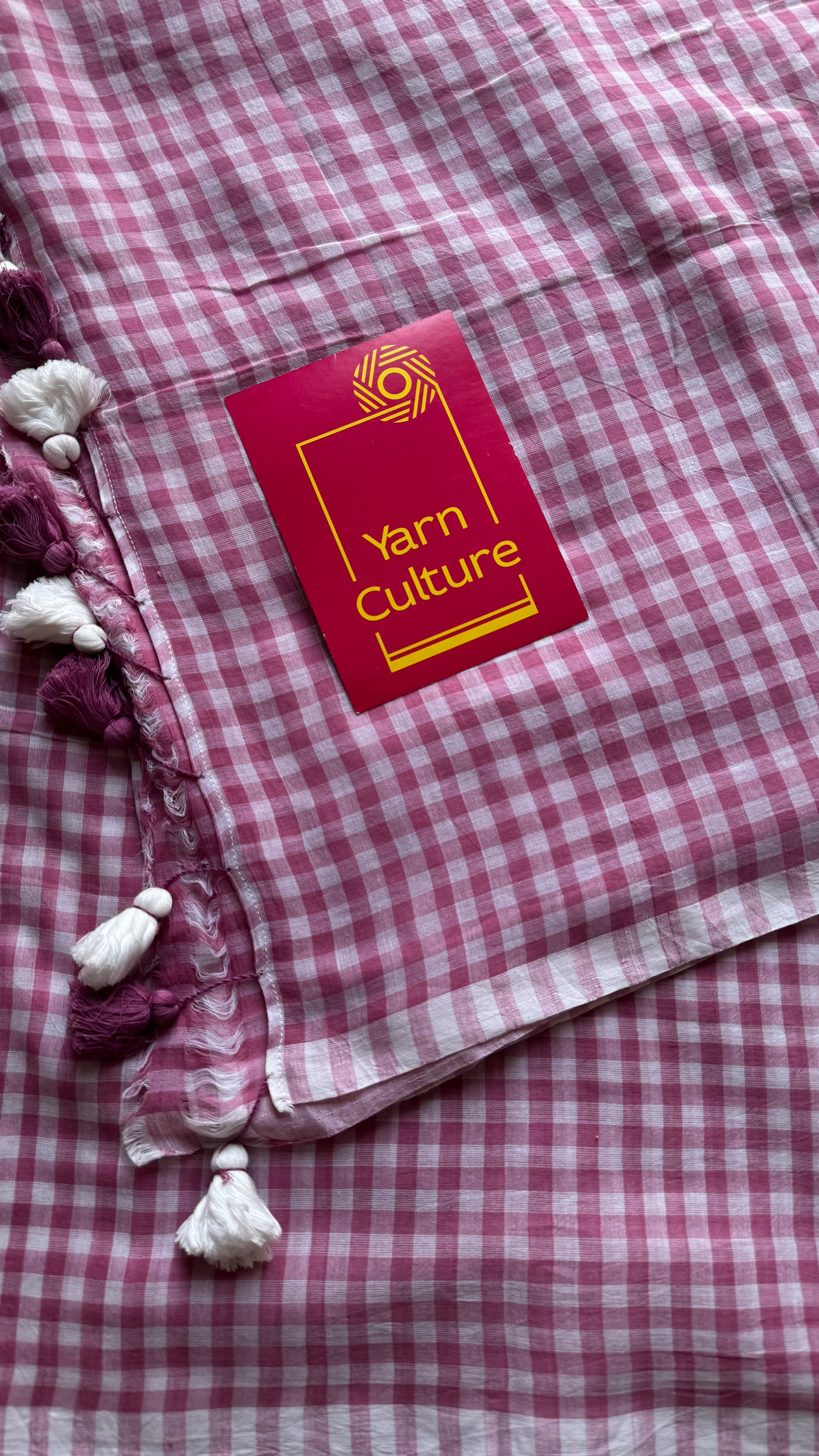 Mauve and white checkered mul cotton saree  - YCBCMCCMA31