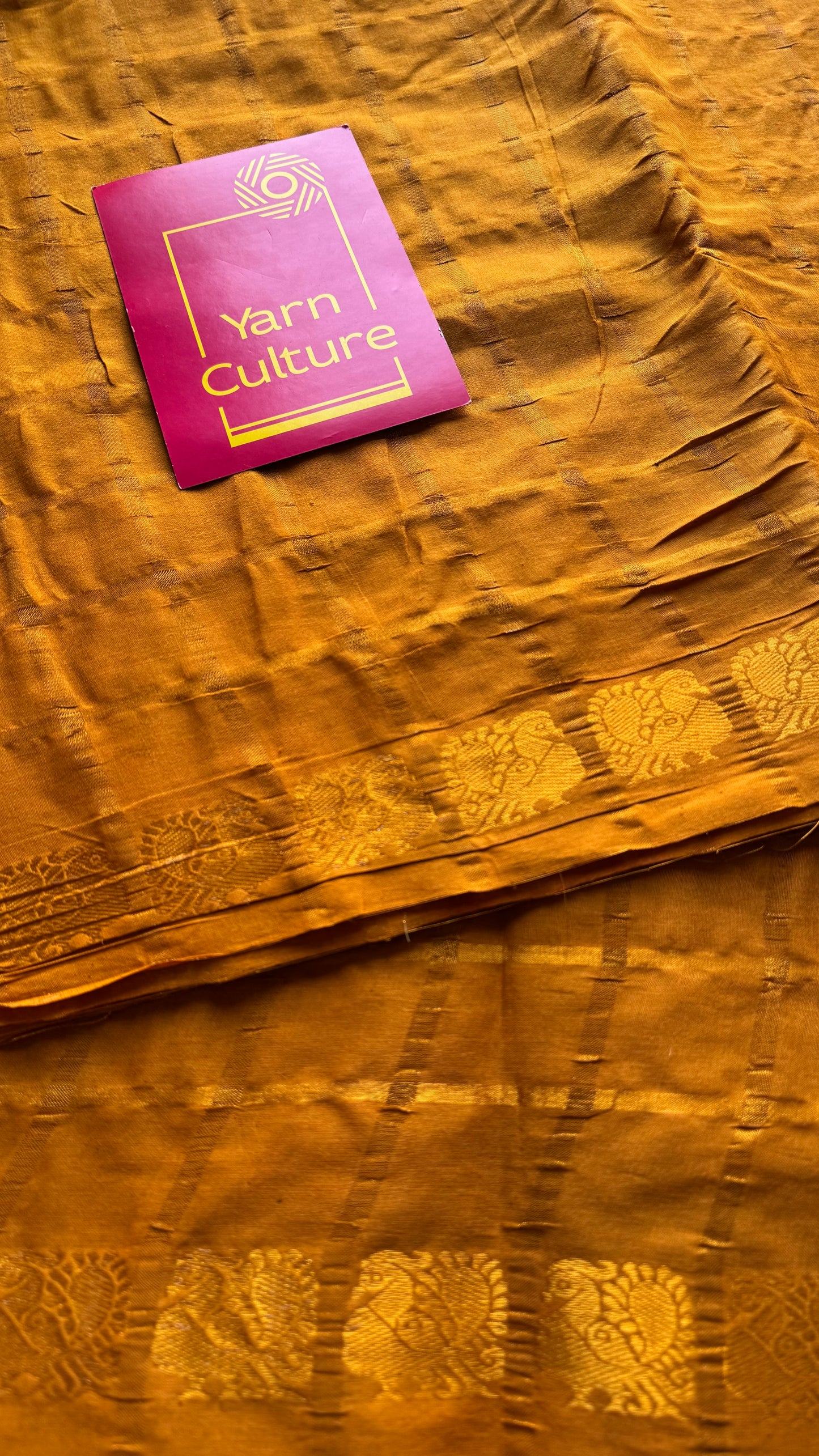 Turmeric yellow pavithra kattam kattuchayam dyed madurai cotton saree - YCCOTNMSFE141
