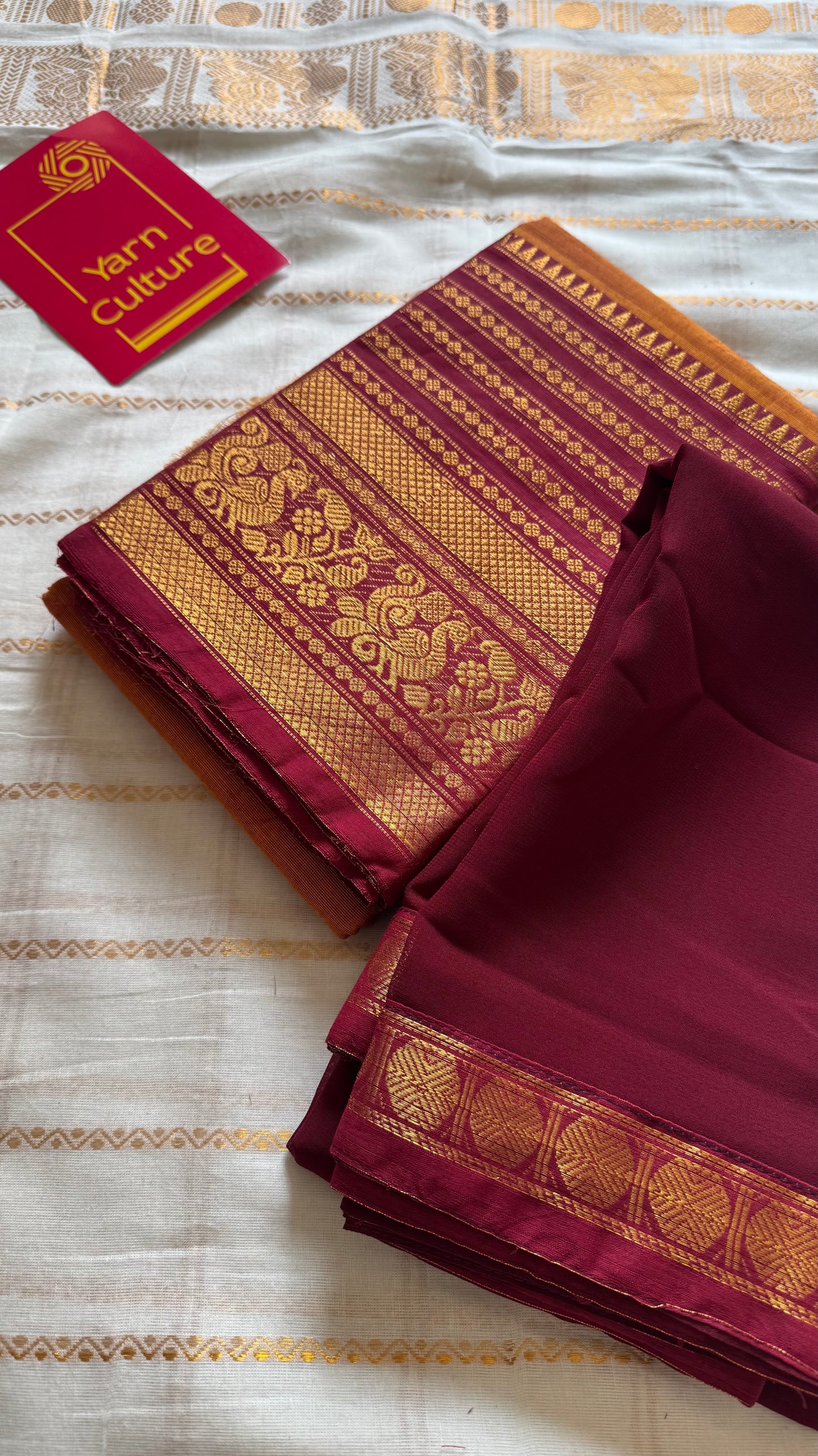 Orange - Maroon unstitched half saree material (dhavani), kanchi cotton - YCIEHS211