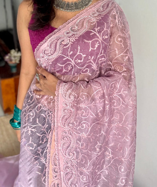 Pink Pickle - light onion pink organza, with theadwork and sequins - YCDOSNO34