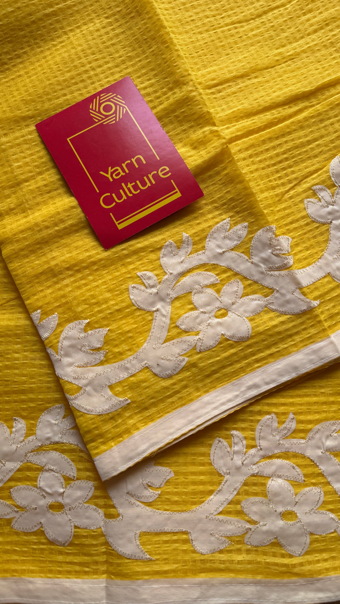 Aam Ras - yellow kota saree with white floral cut work - YCTORKDAP16