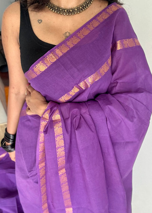 Purple rettaipettu peacock double border with contrast blouse - madurai kattuchayam- YCCOTNAURS12