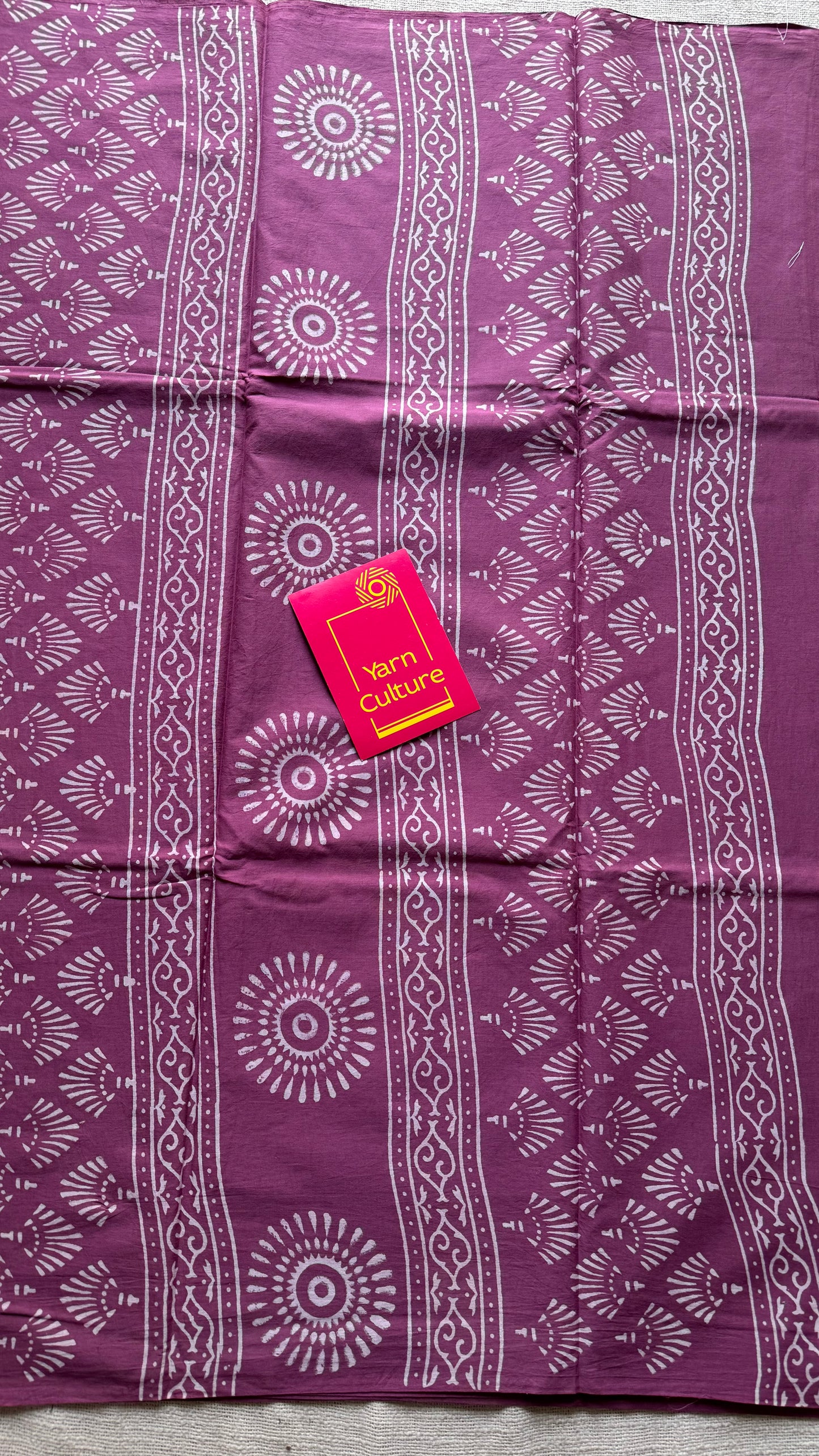 Purple pink with off white floral motifs, block printed soft cotton saree - YCTORCMA18