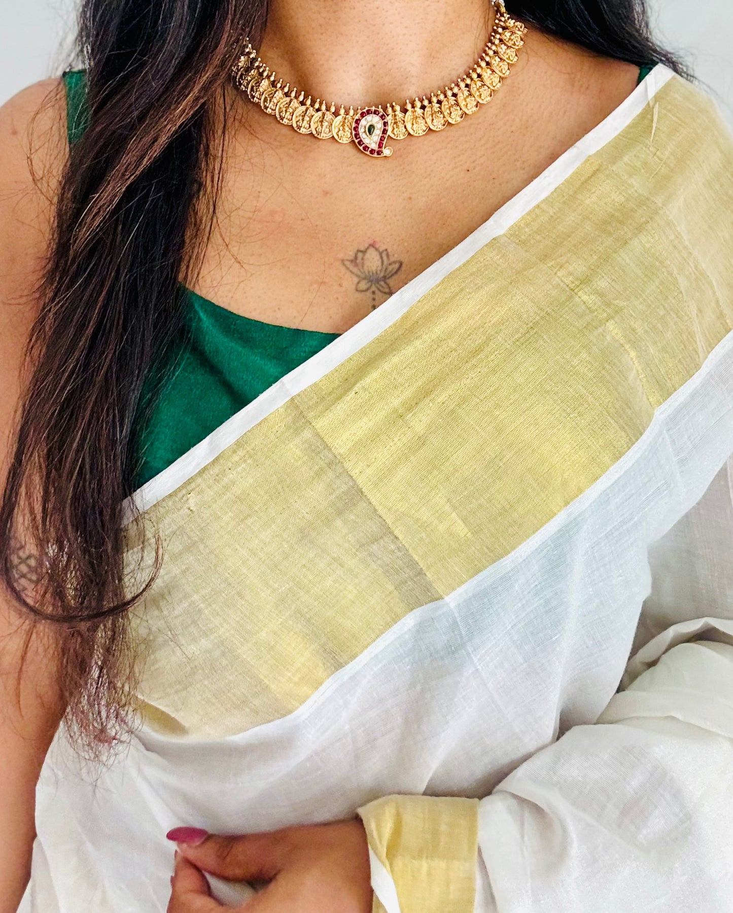 Coin neckpiece with mango pendant with stones, with earrings - YCGPNP737