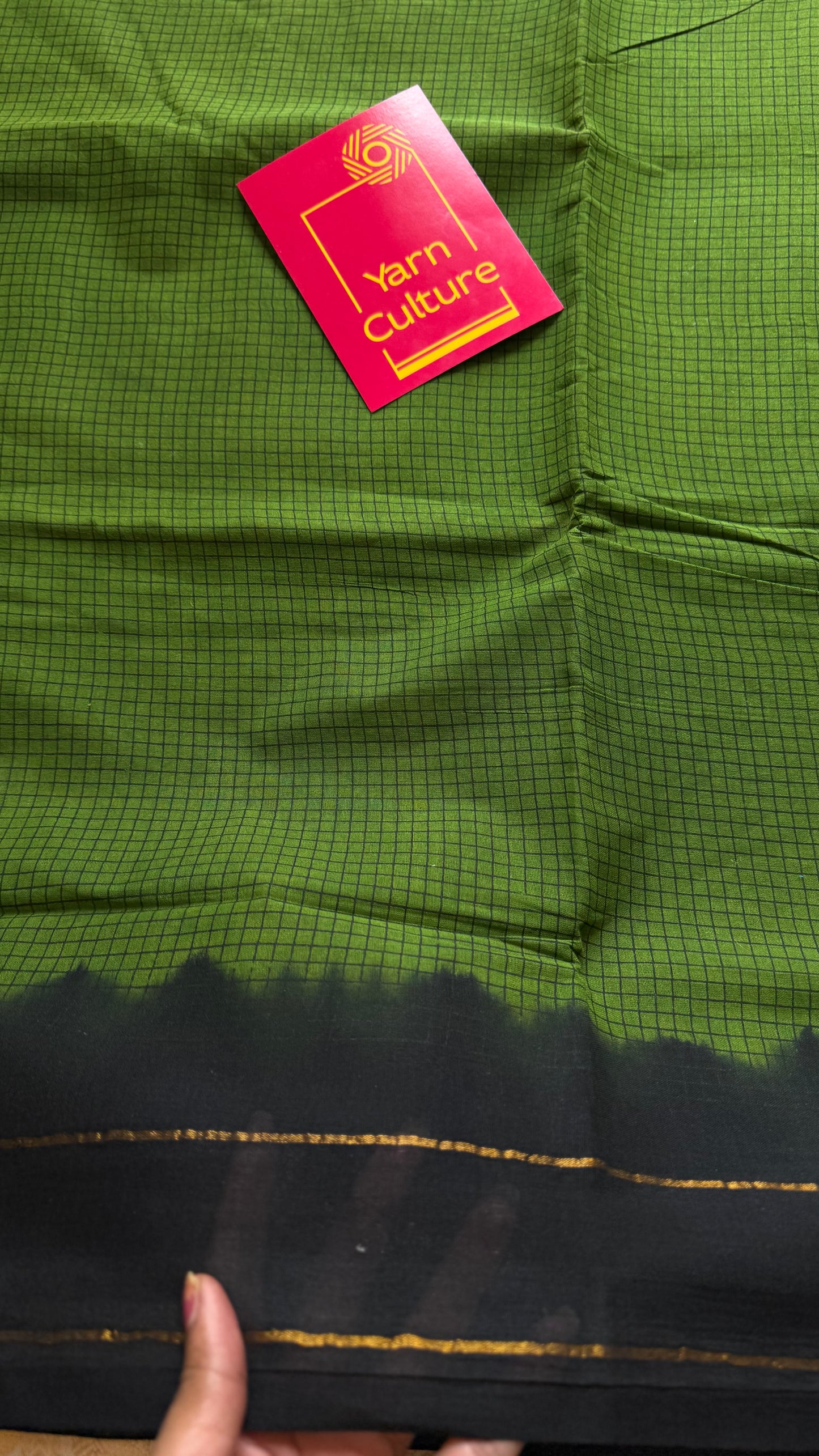 Green with black contrast, checkered kattuchayam dyed madurai cotton saree - YCCOTNMA233