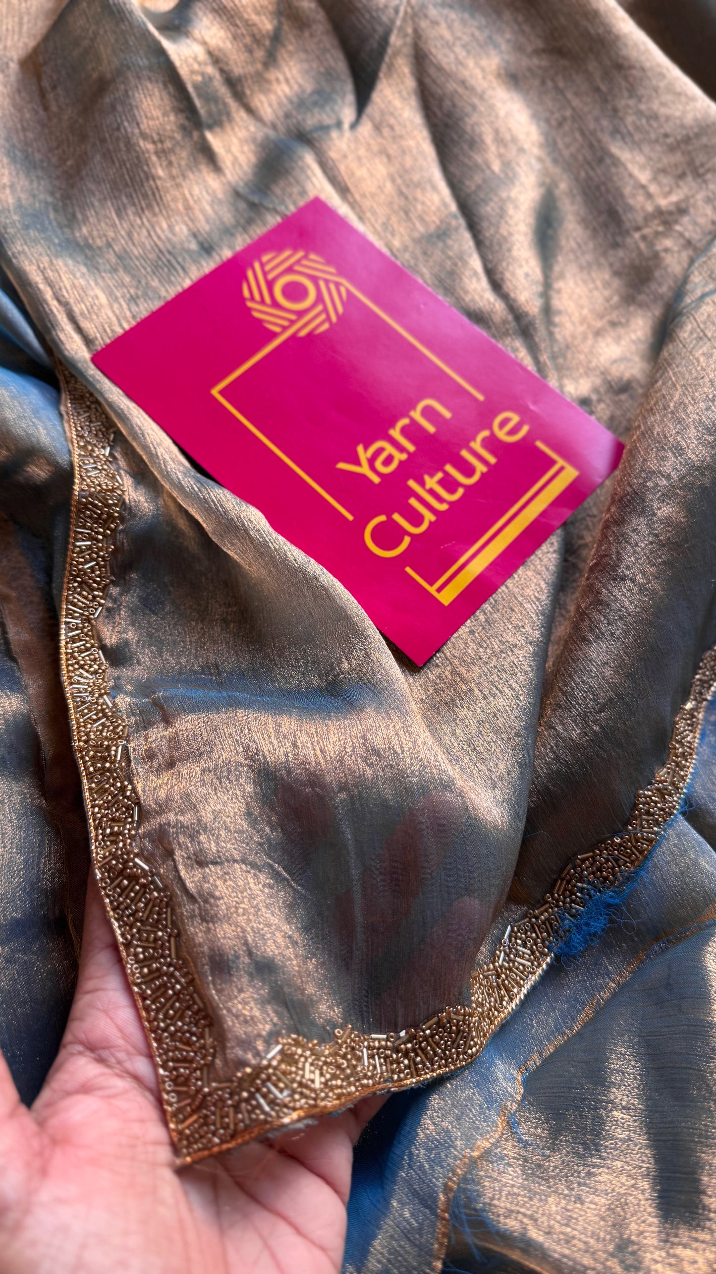 Teal Appeal - teal grey, metallic dual tone space silk, embellished border - YCDOSDE53