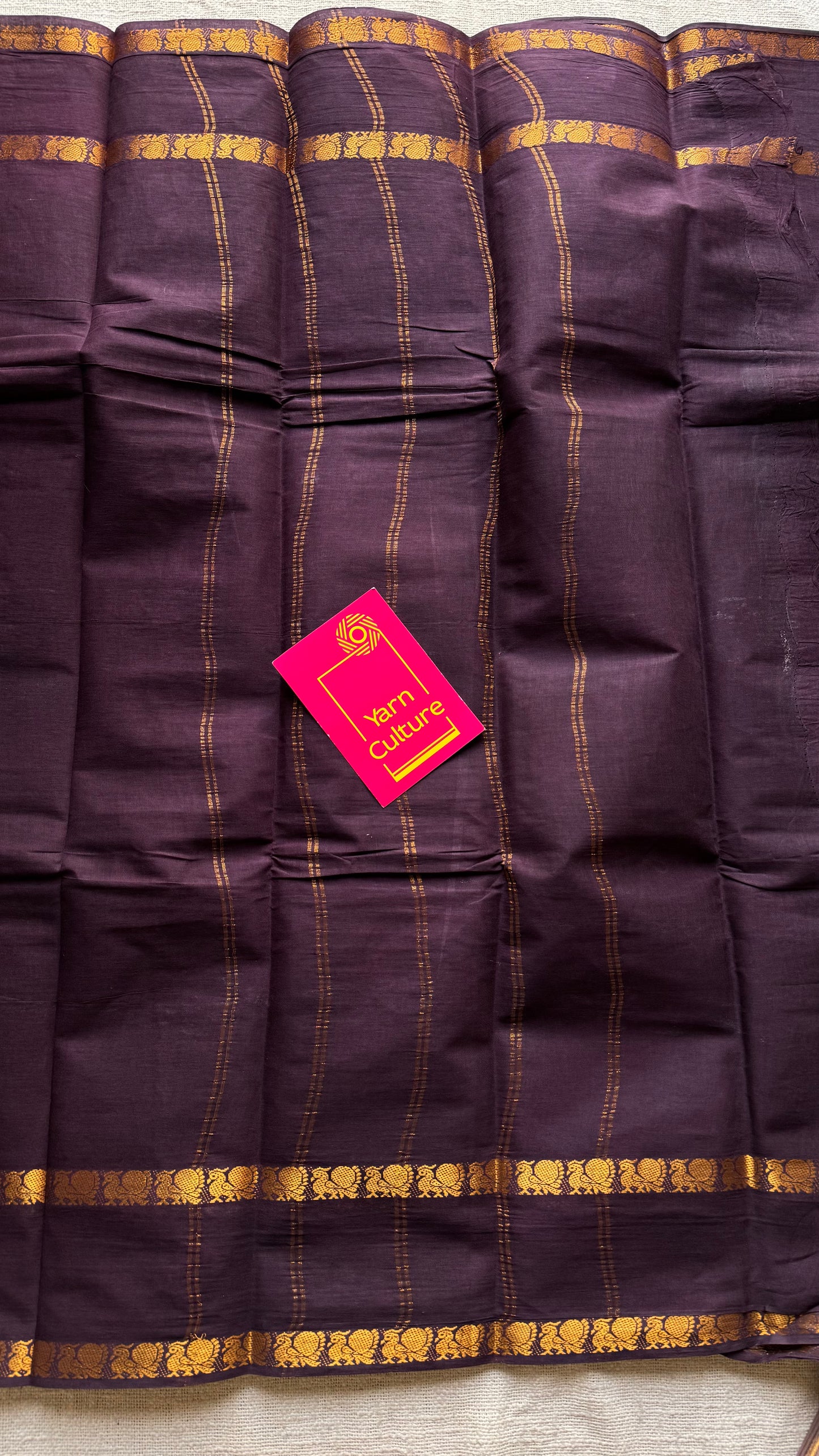 Brown rettaipettu peacock double bordered, kattuchayam dyed madurai cotton saree  - YCCOTNMSFE328