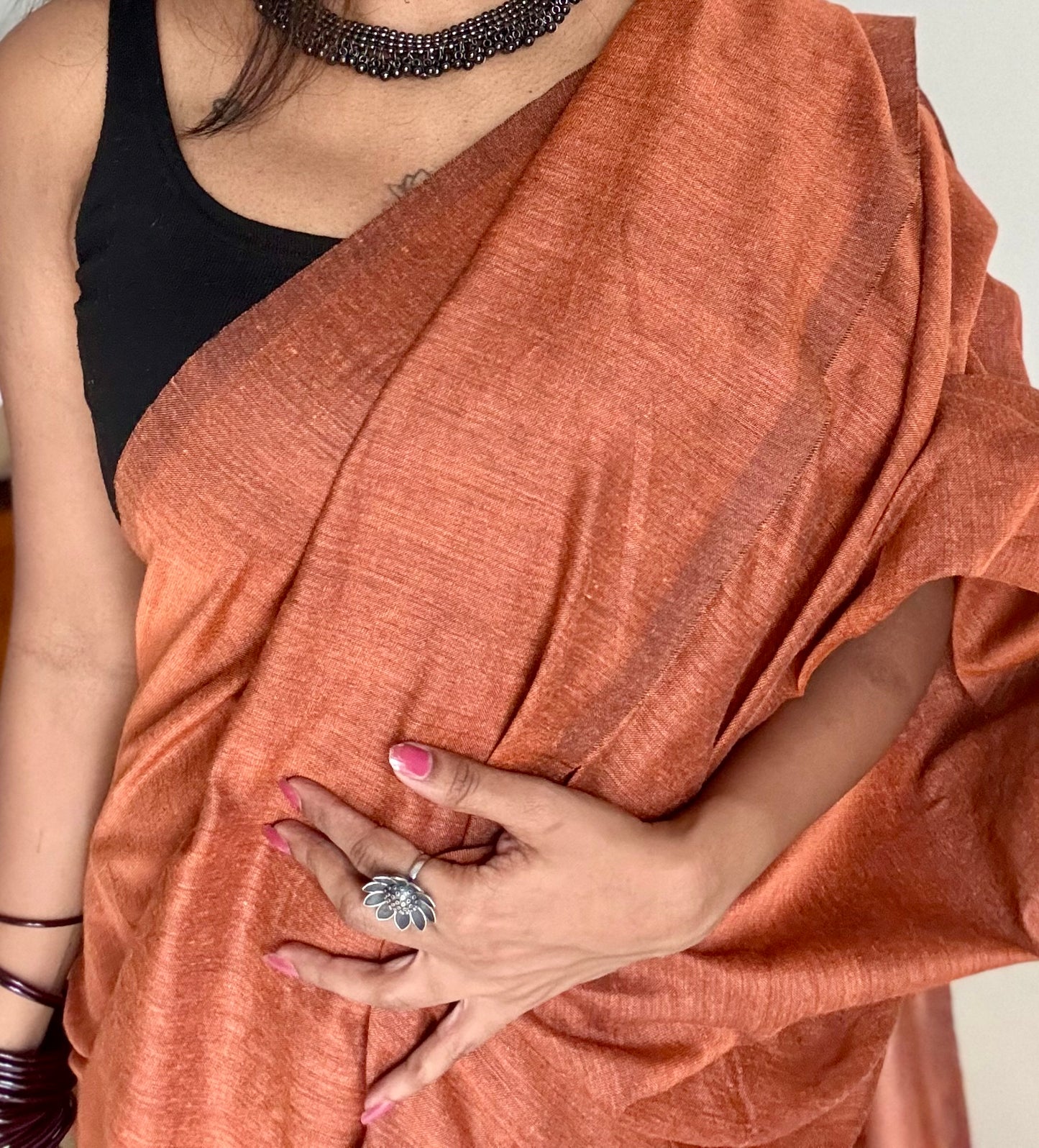 Rust orange soft cotton saree  - YCBCKCAP27