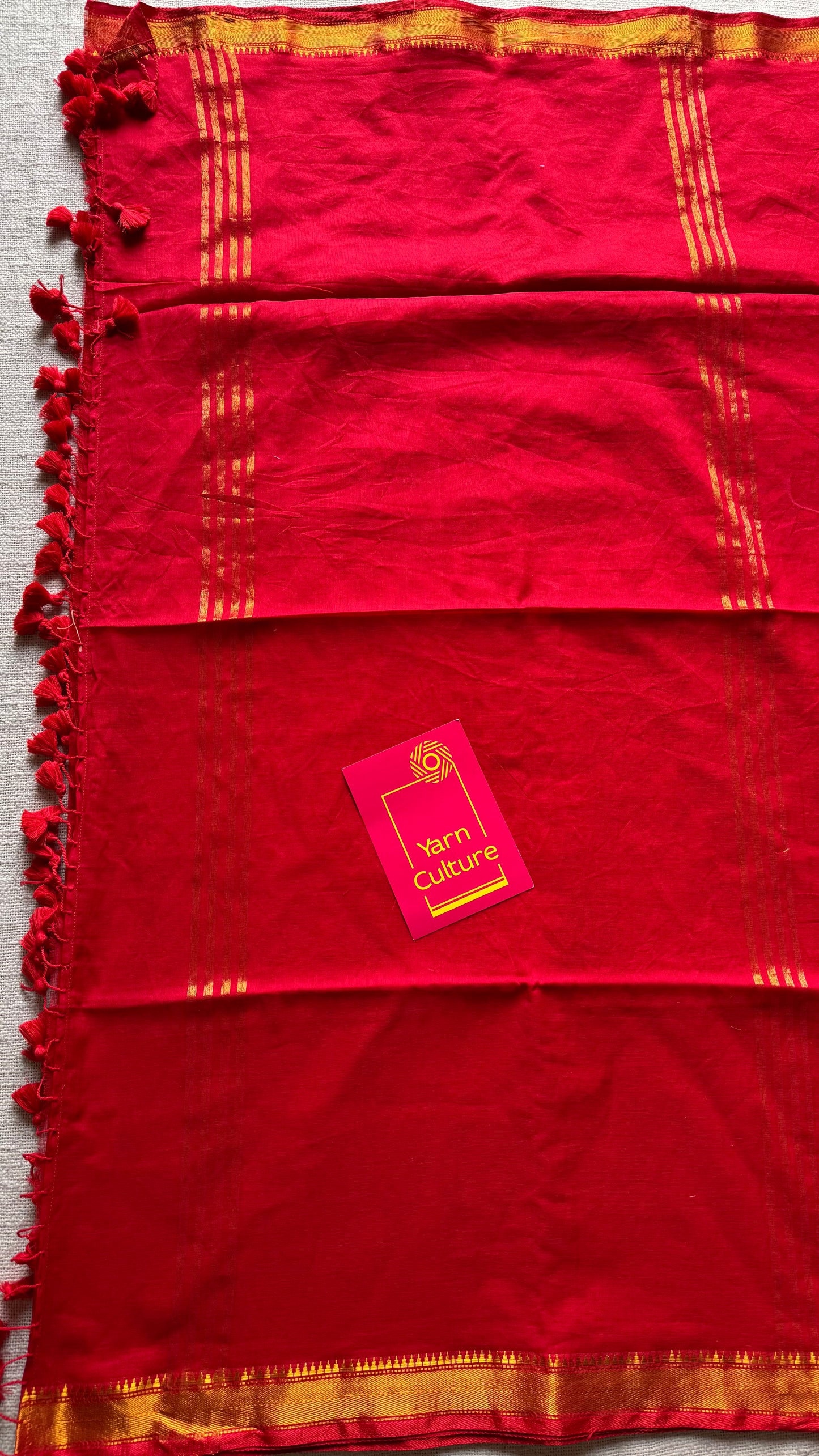 Chilli red soft cotton with maheswari gold zari border - YCBCMCFE216
