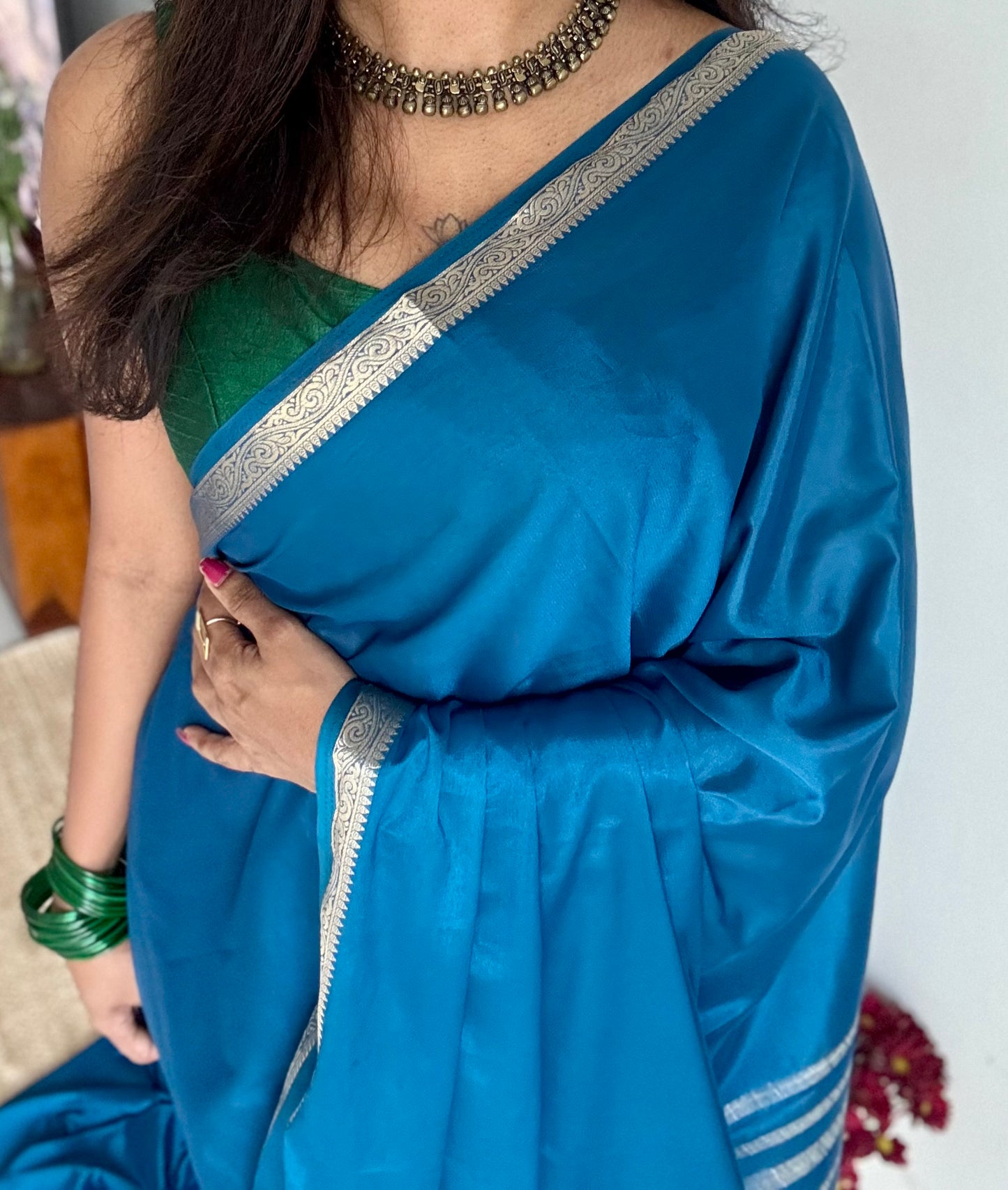 Peacock blue, Mysore semi-silk - YCDESE20