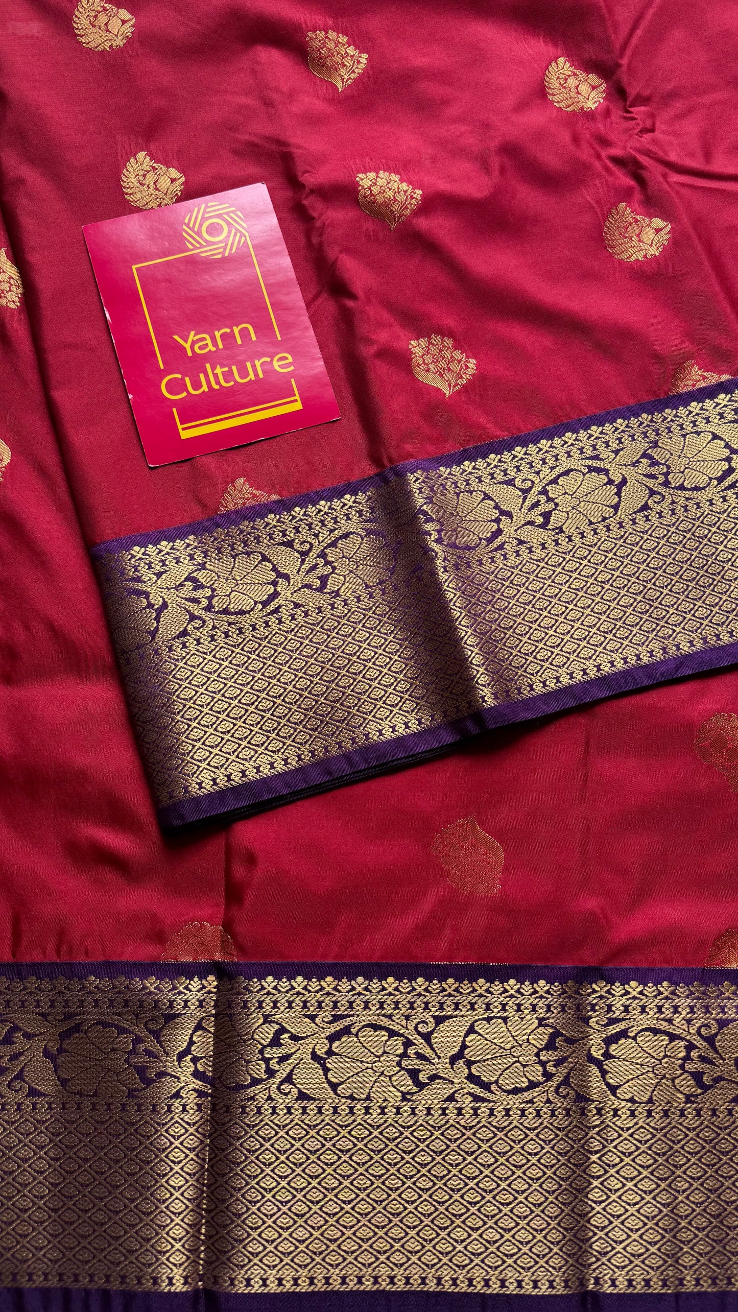 Ragini - crimson red with purple, handloom korvai semi silk - YCCOTNFEJUKS04
