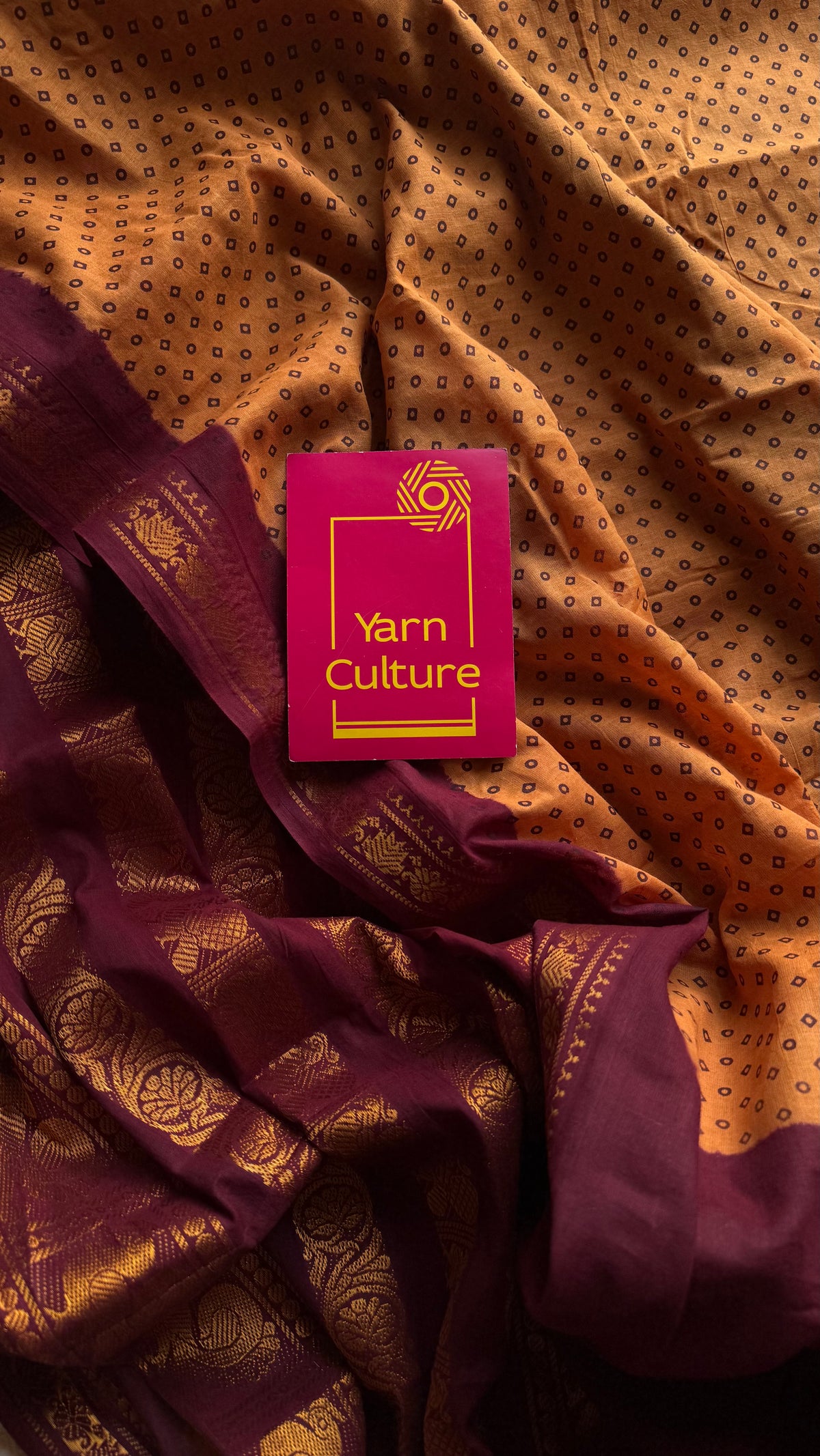 Light orange with maroon, sungudi and chettinad cotton half and half saree - YCCOTNIDOC131