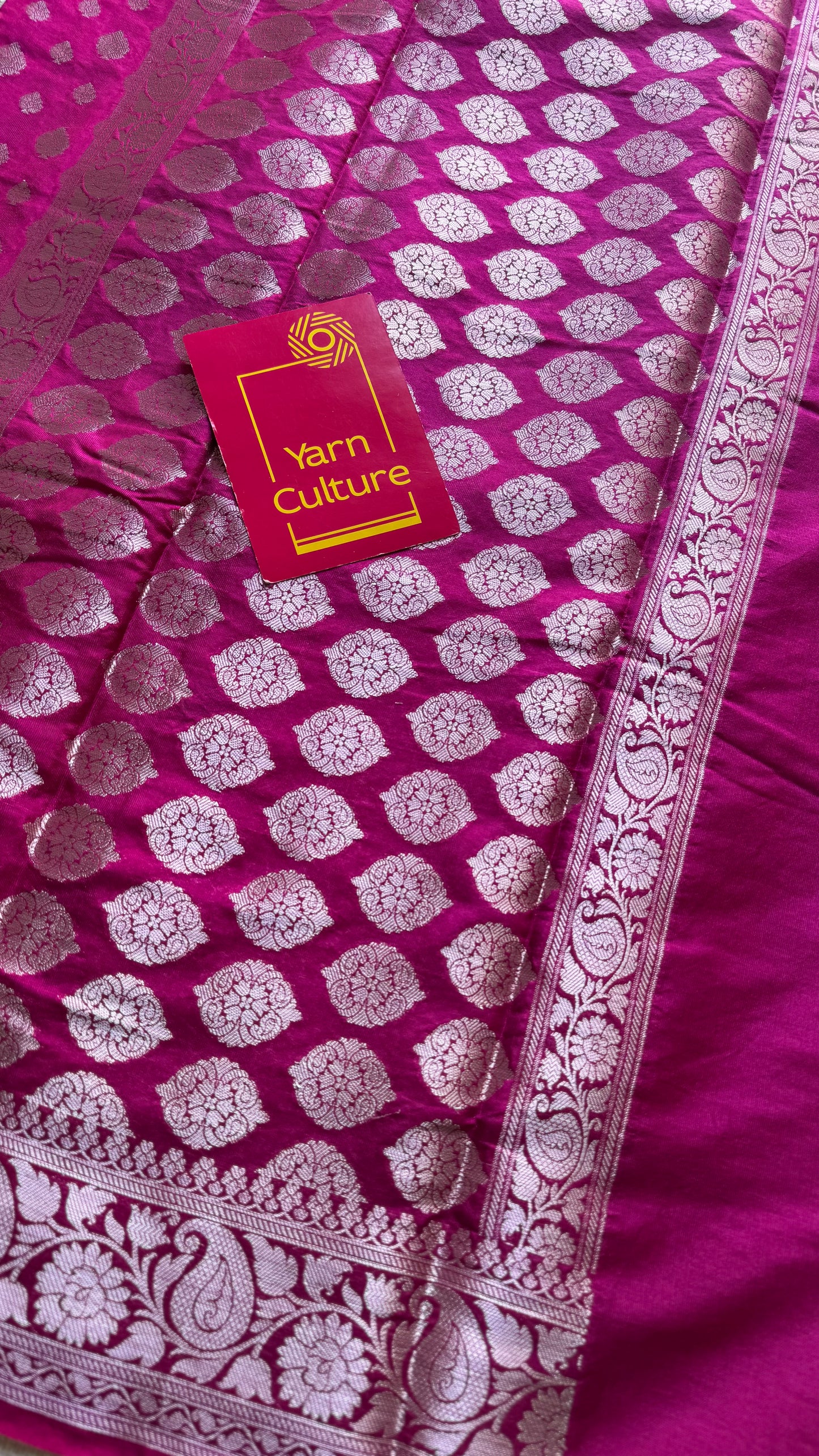 Rani pink, silver buttas and zari, Banarasi semi-silk - YCDESE43