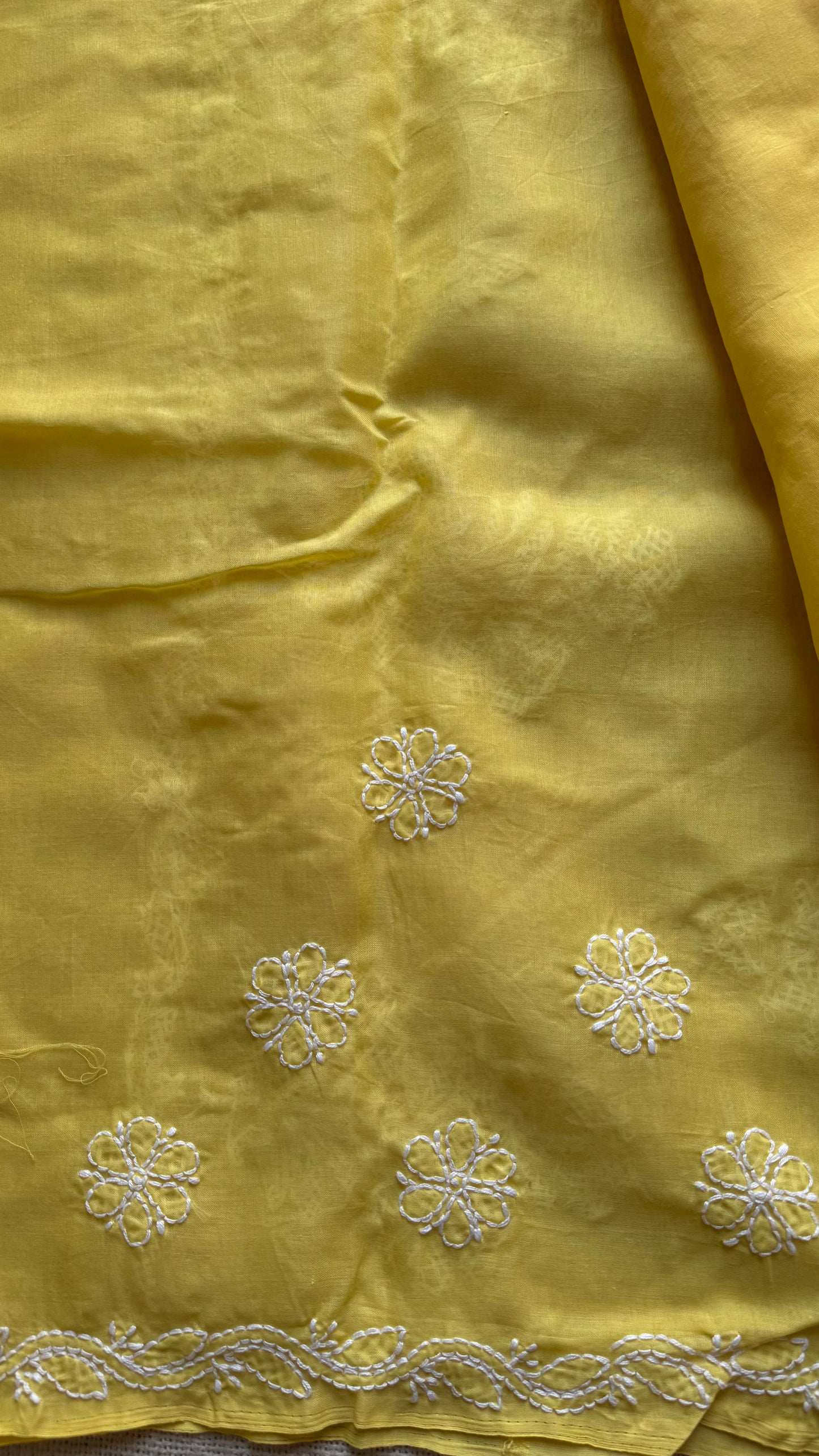 Roshni - canary yellow hand-embroidered chikankari cotton saree - YCLCKFE420