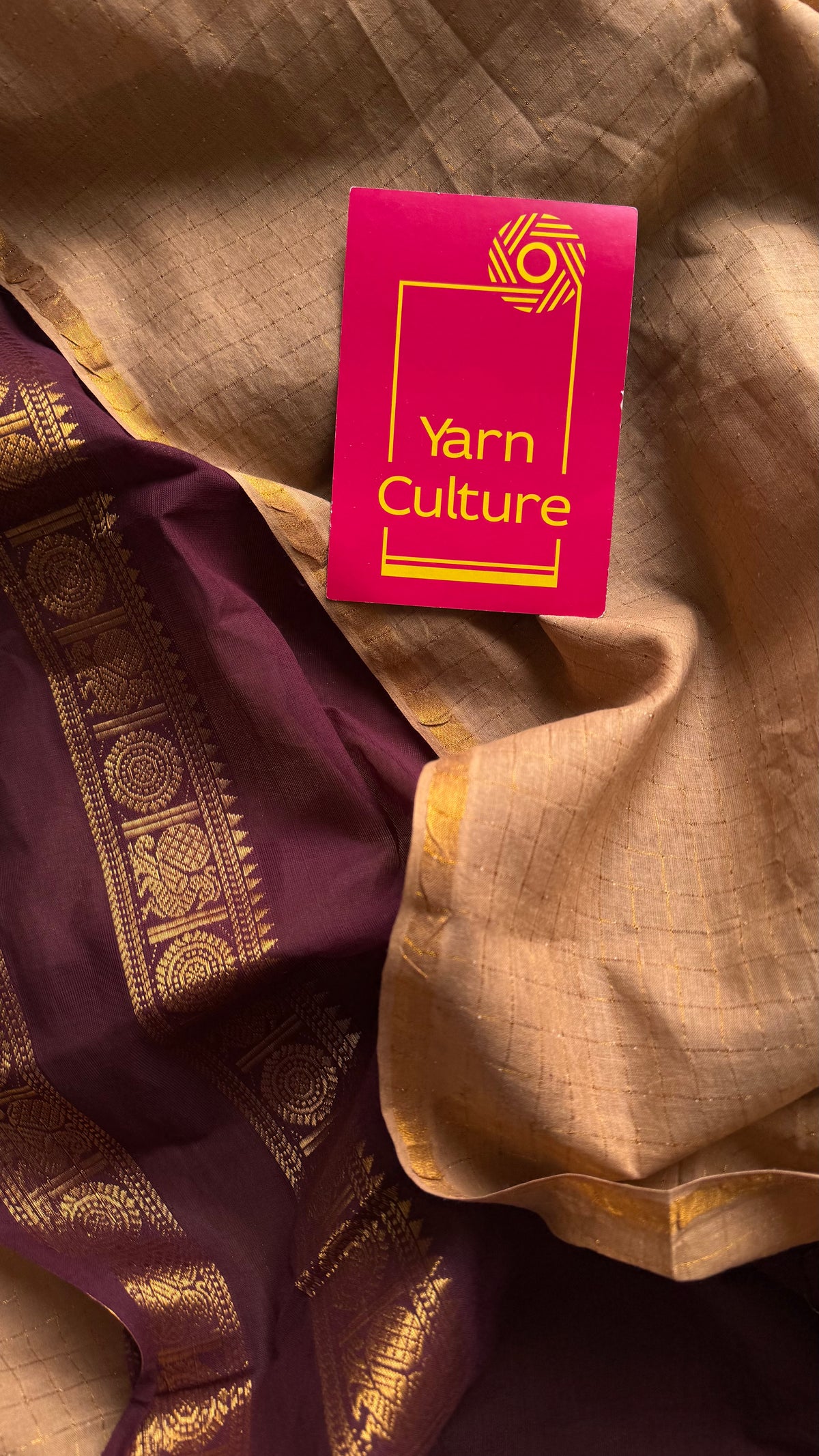 Cream and maroon, sungudi and chettinad cotton half-half saree - YCCOTNIDOC27