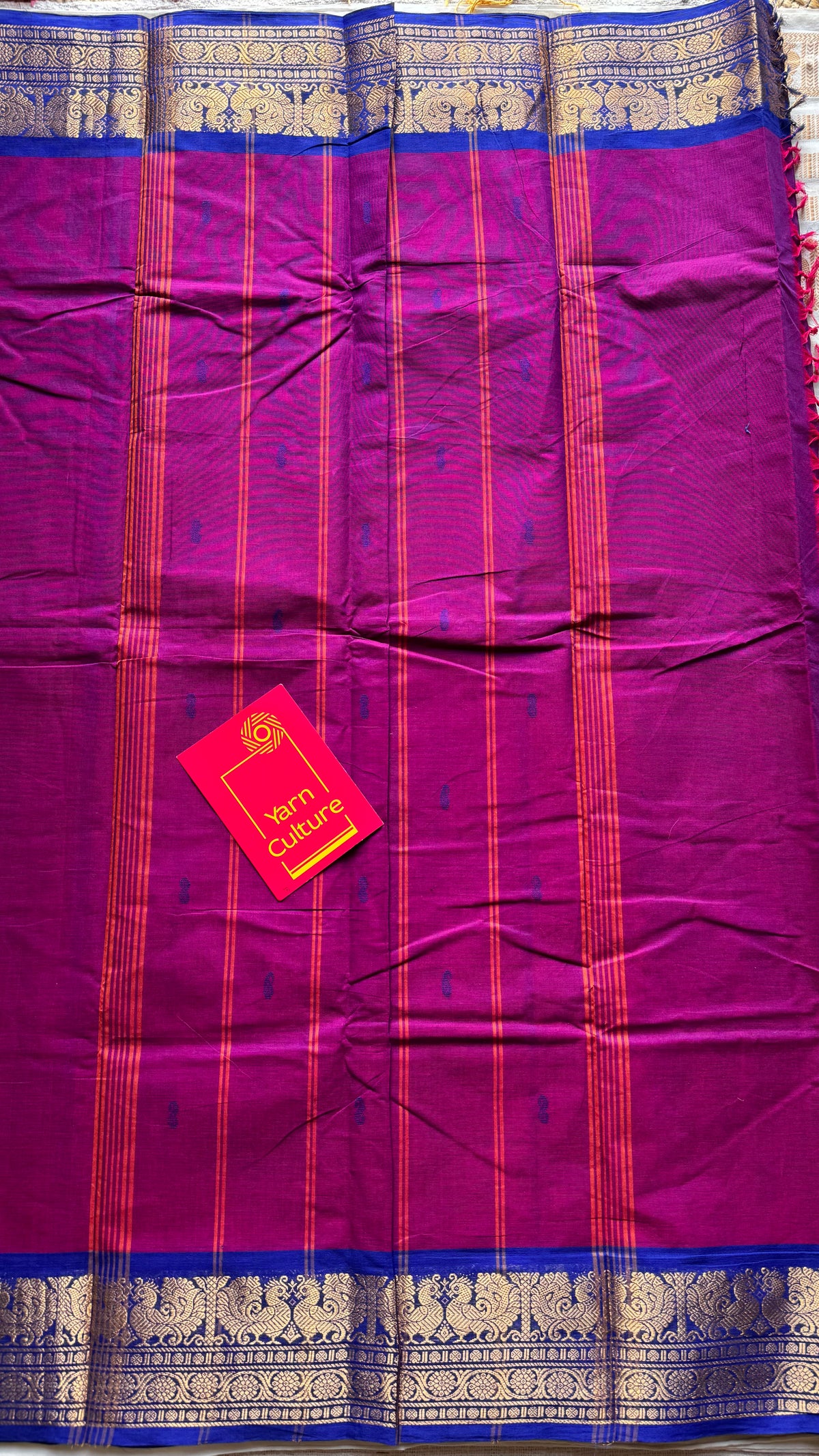 Purple pink with royal blue zari border chettinad cotton saree - YCCOTNCKSE15