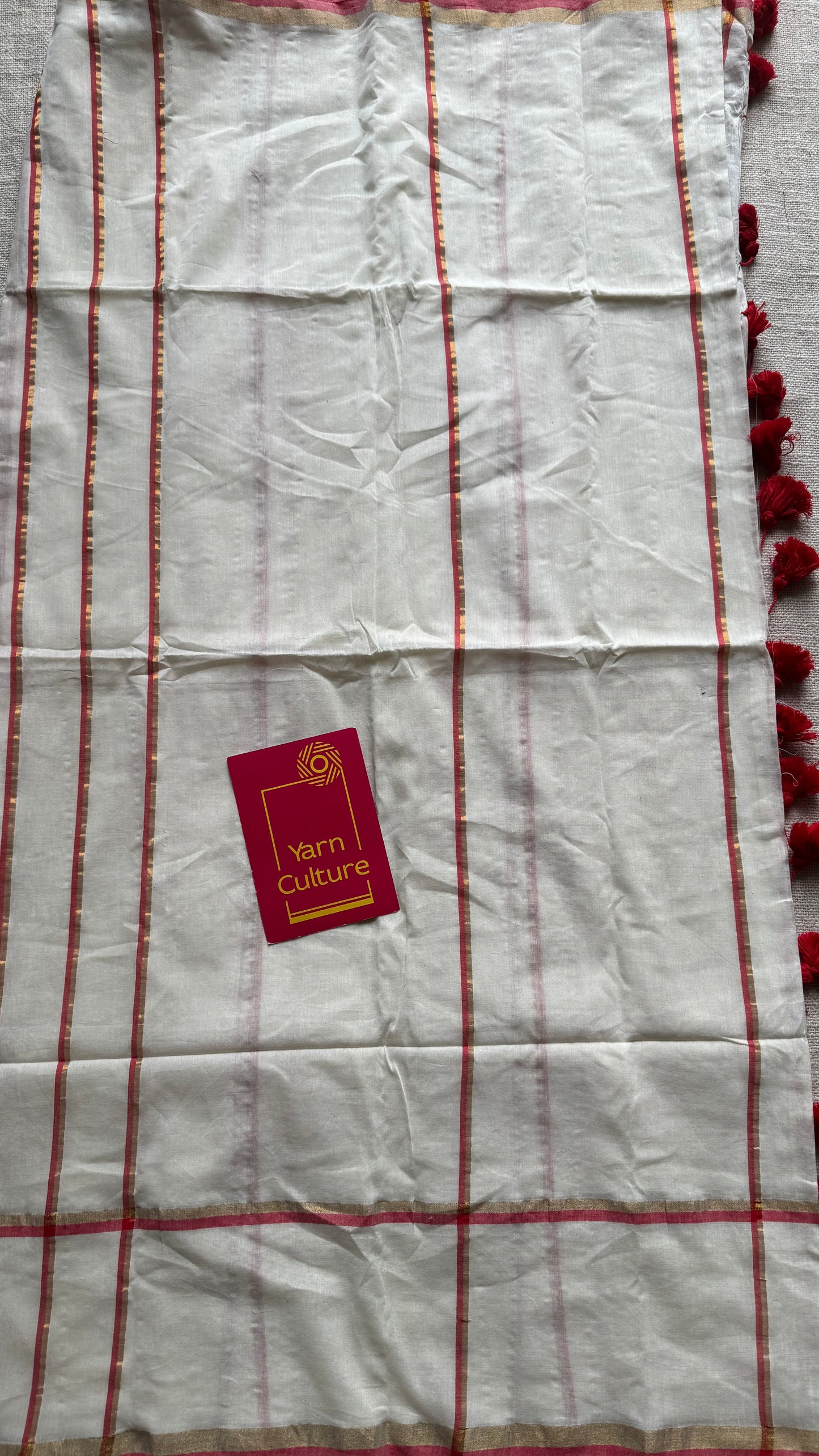 Cream with red and gold stripes, soft cotton silk - YCBCDP16