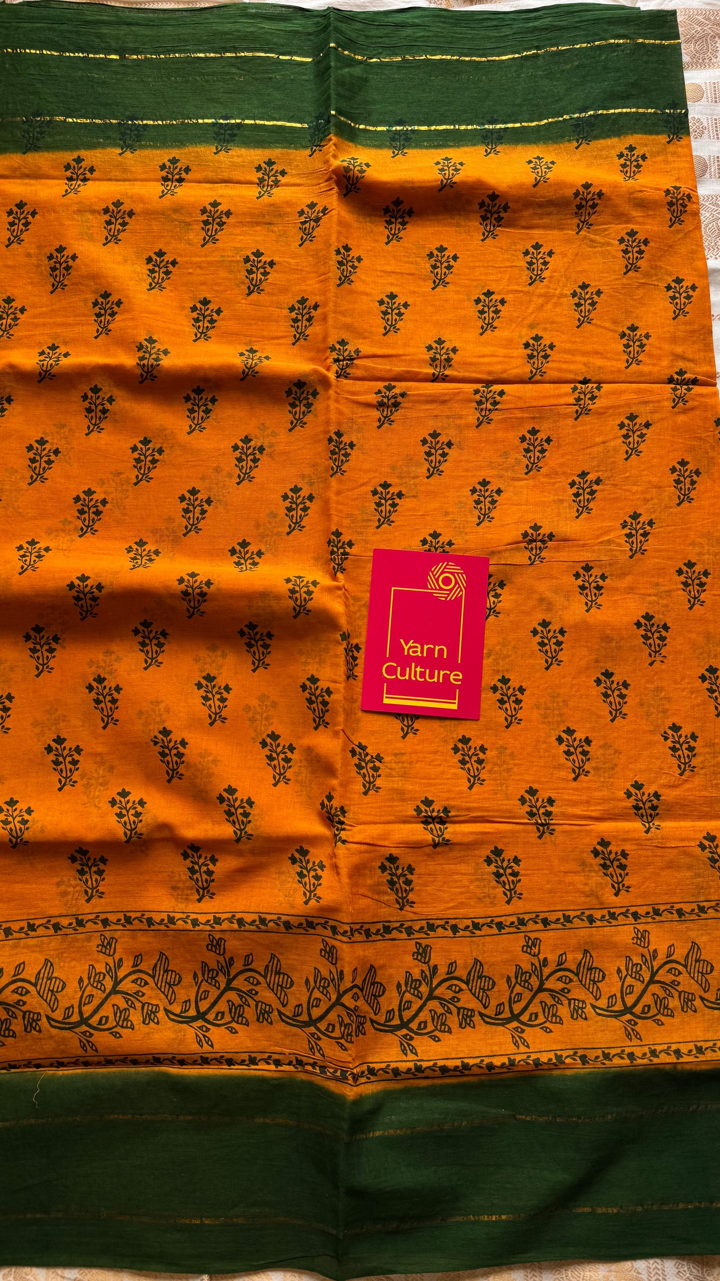 Mango yellow with green contrast, kattuchayam dyed madurai cotton saree - YCCOTNMA245