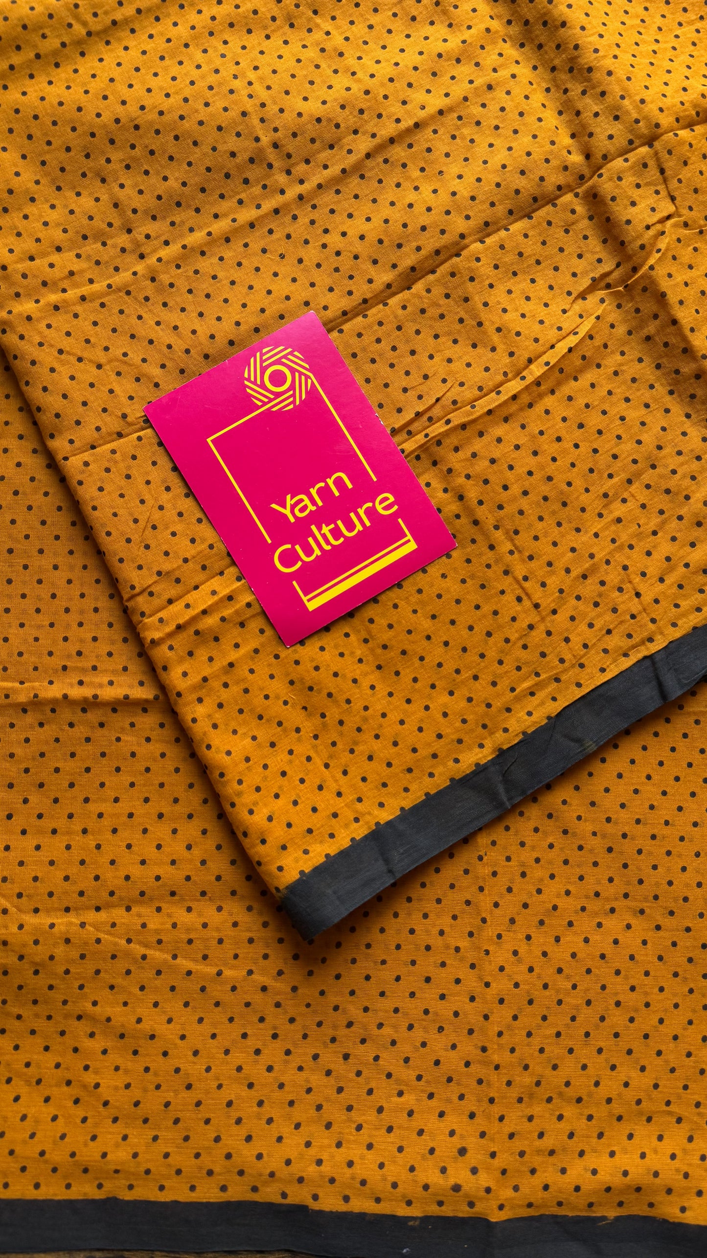 Orange with black polka dots mul cotton saree  - YCBCMCAP53