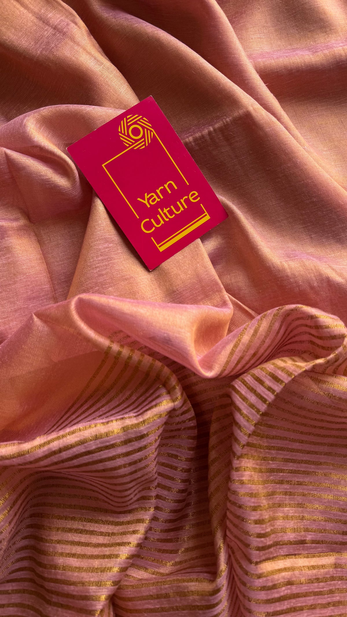 Baby pink with gold, dual tone metallic tissue linen saree - YCBCLTOC53