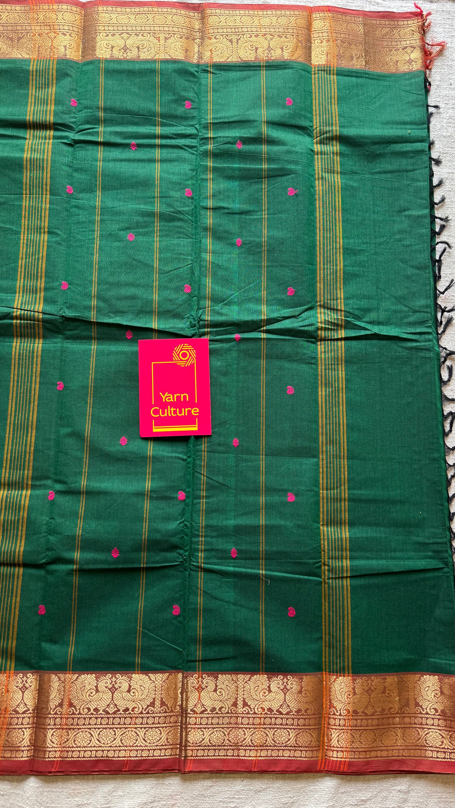 Dark green and brick red contrast, kanchi cotton saree - YCCOTNMA323