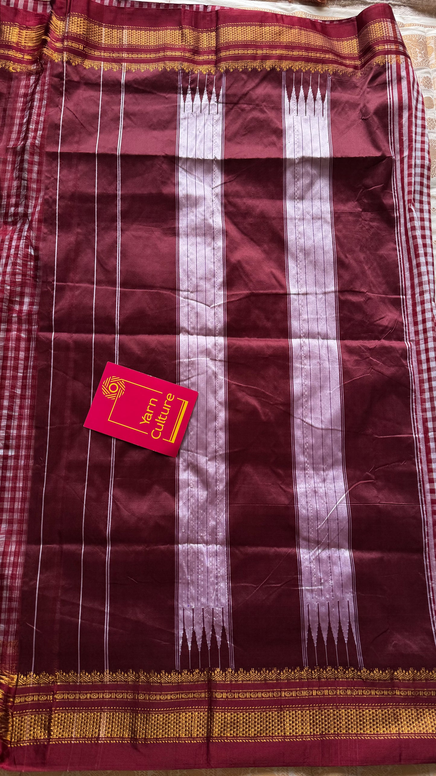 llkal dark maroon and white checks with chikki paras border, soft cotton with art silk blend - YCLOKICAP231