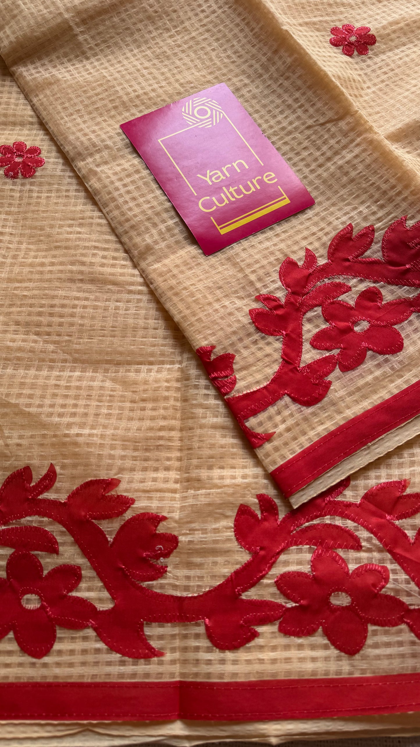 Rabdi Rose - cream kota saree with red floral cut work - YCTORKDAP14