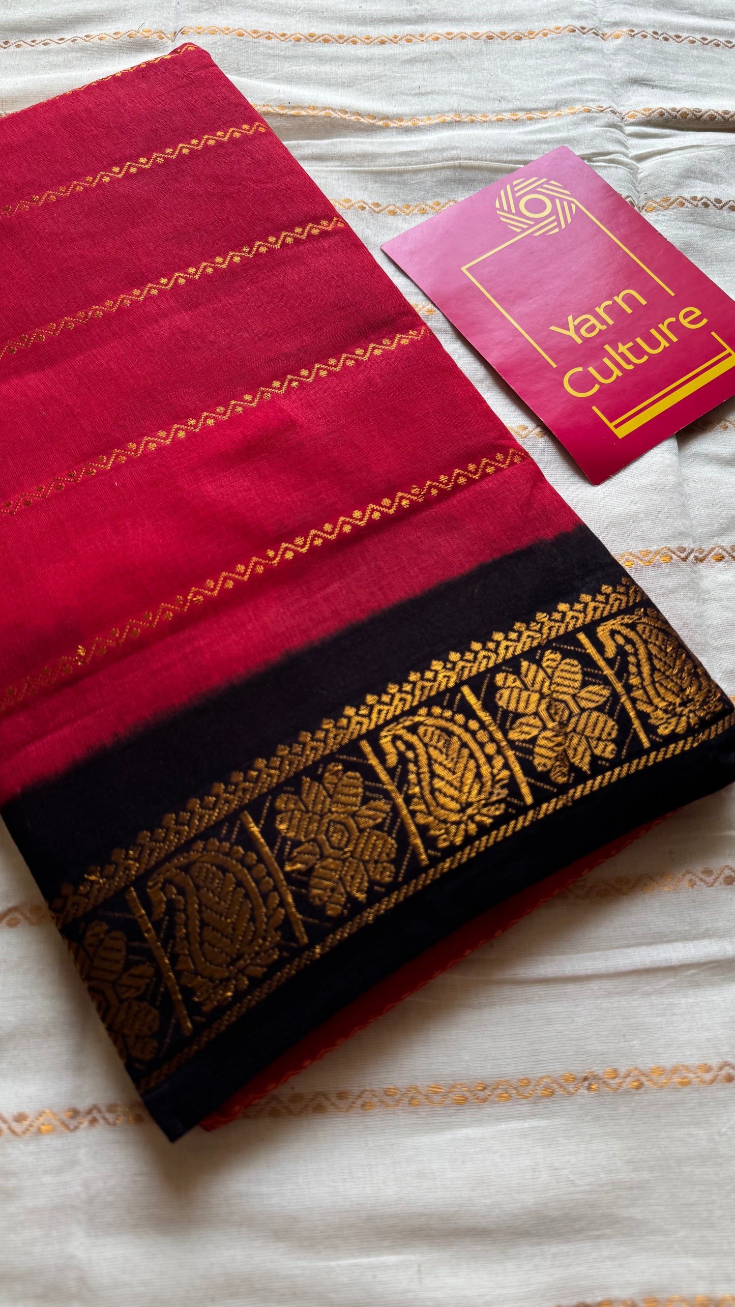 Red with black velthaari sungudi, kattuchayam dyed madurai cotton - YCCOTNMSAP140
