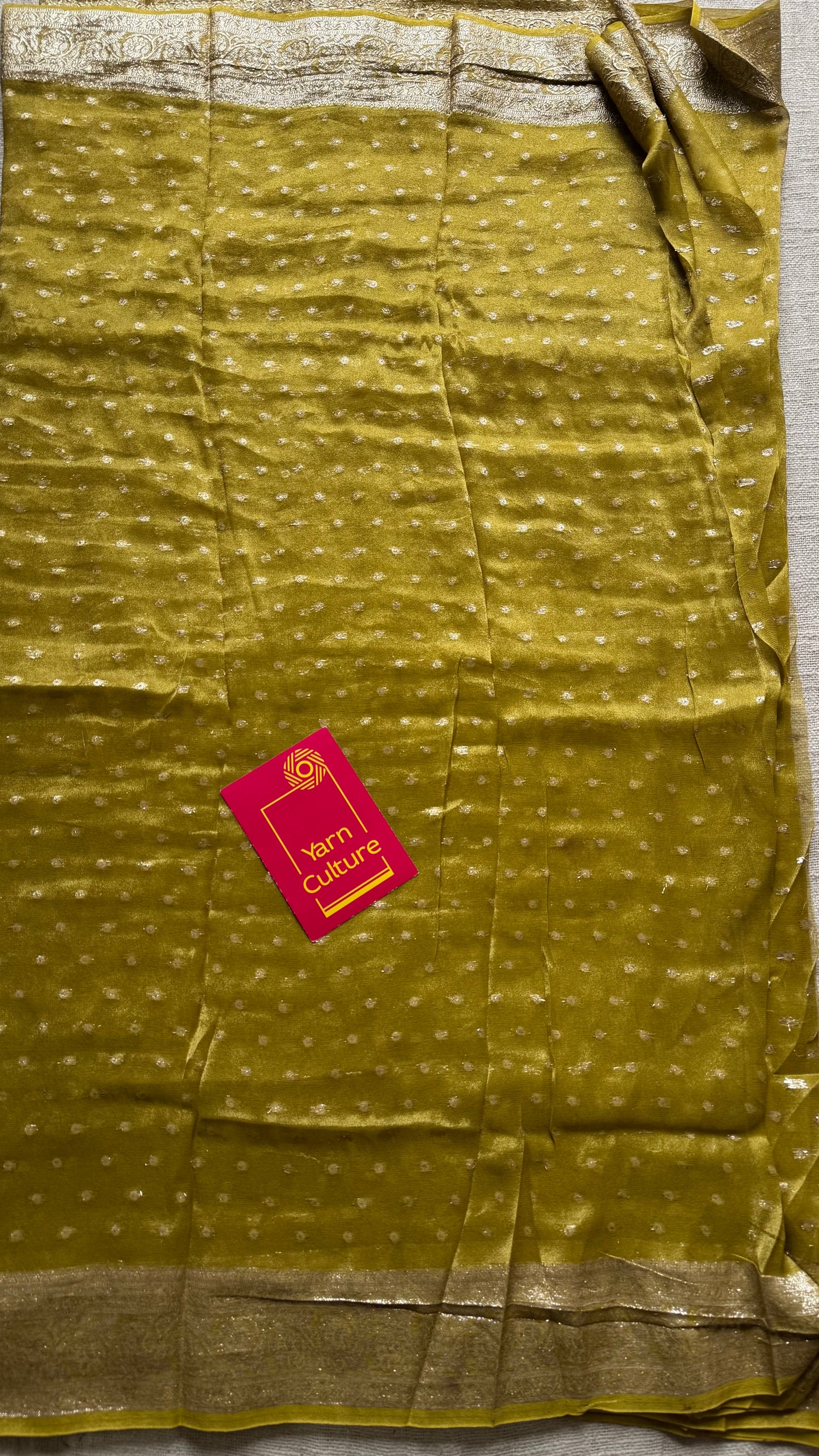 Light green with gold double tone, soft crushed tissue, thread zari - YCDOSFEJUTB10
