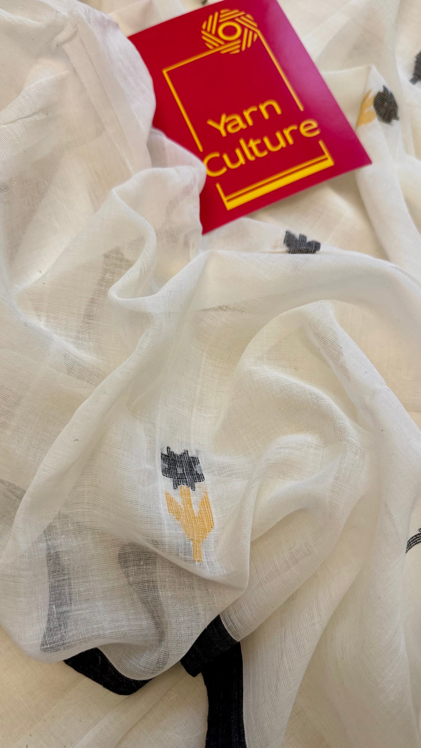 Ivory soft cotton saree, jamdani floral work - YCIEON31