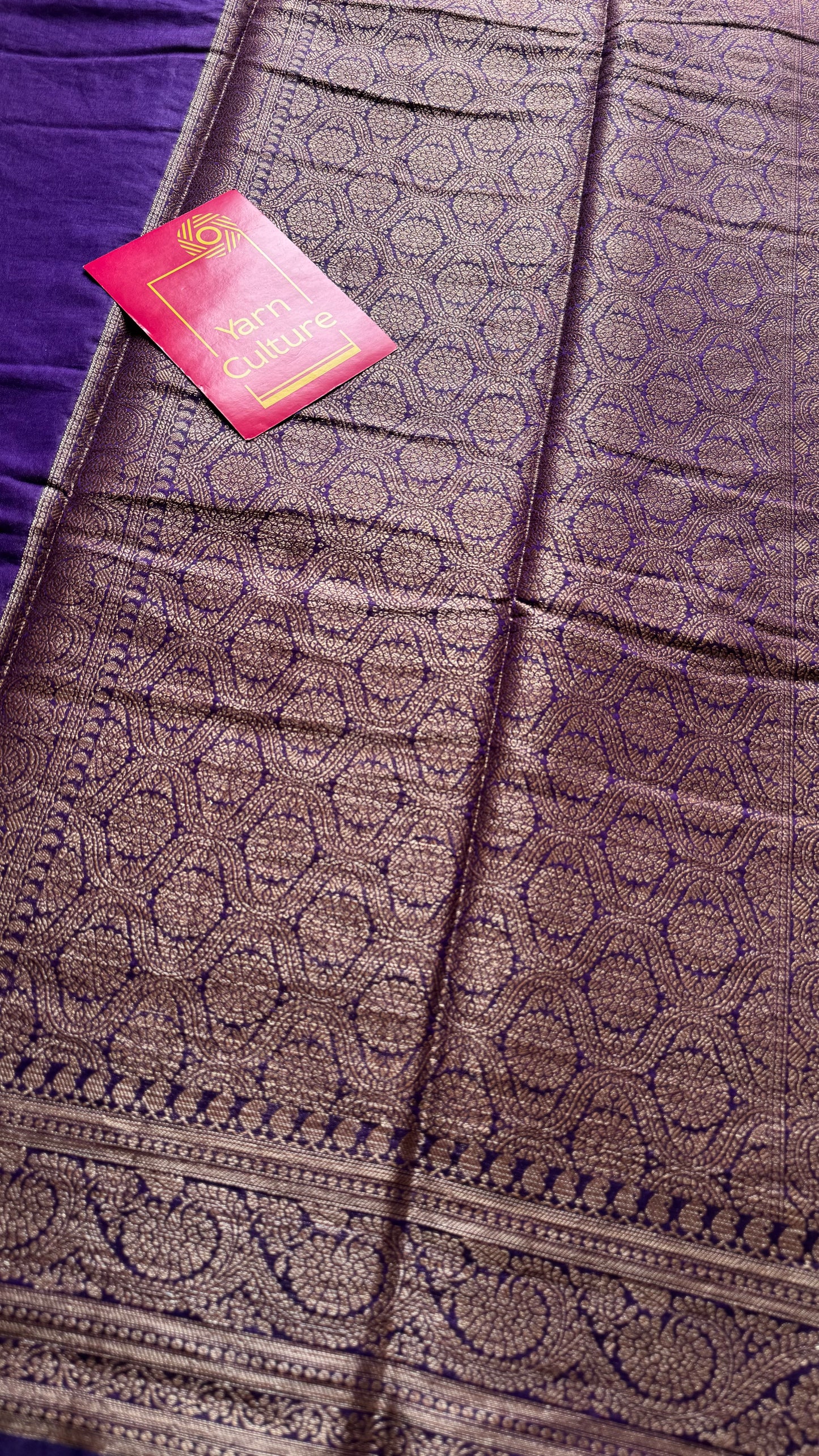 Aubergine -  Dark purple, antique gold zari, Banarasi semi georgette - YCBLFEGAGZ12