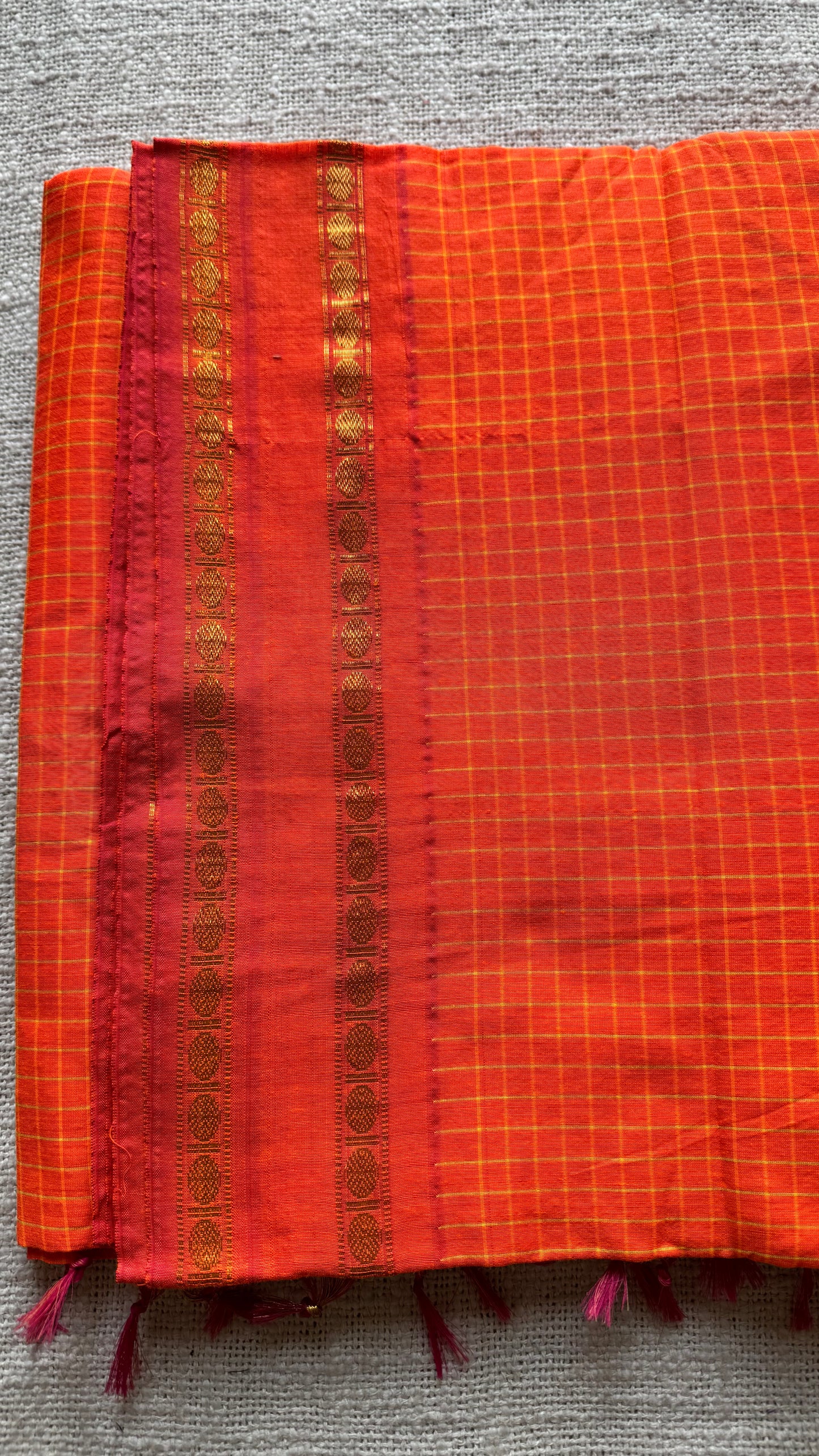 Bright orange, arani checks, cotton silk - YCCOTNOCAR05
