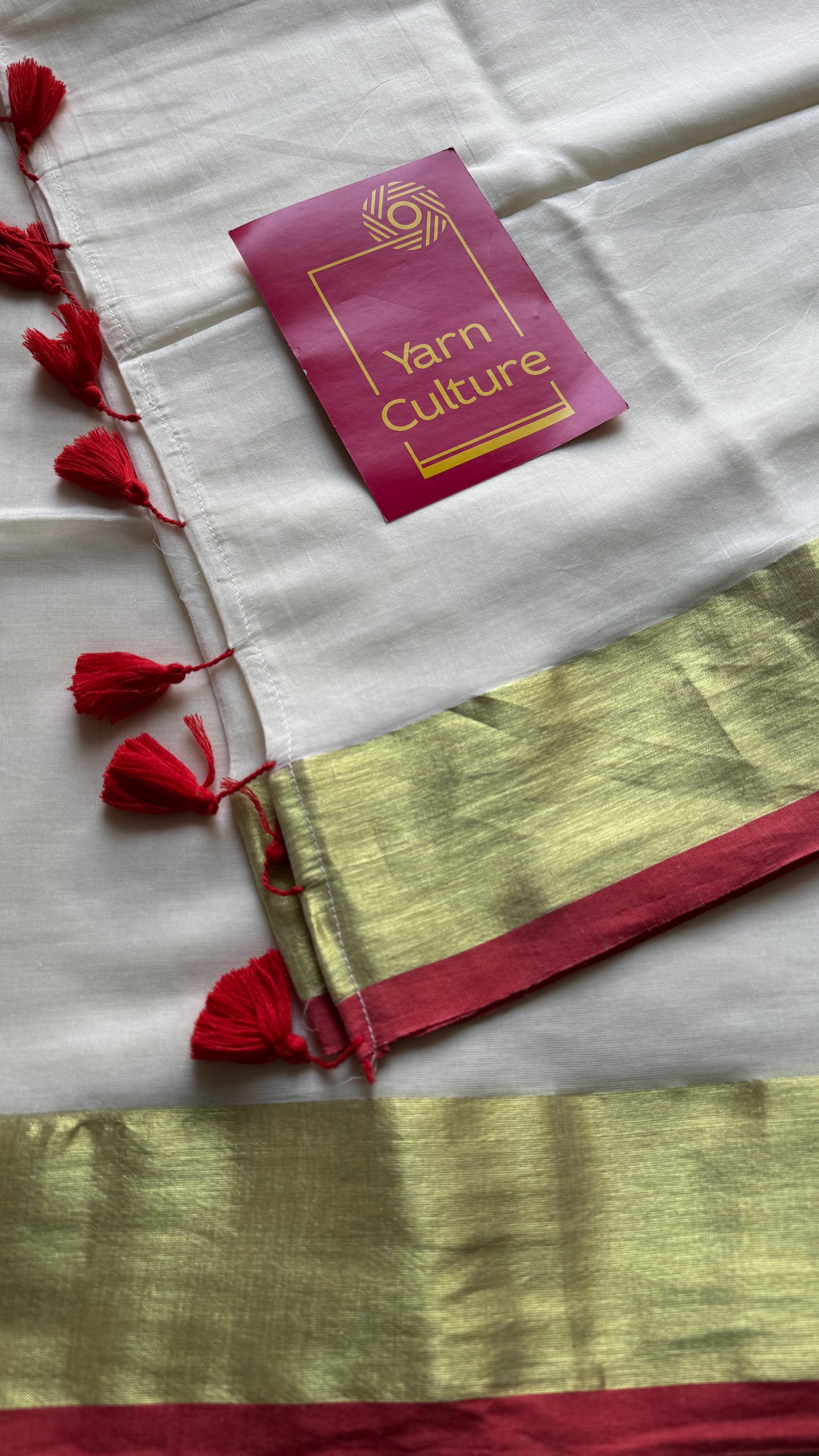 Ivory mul saree with red gold zari border  - YCBCMCFE291