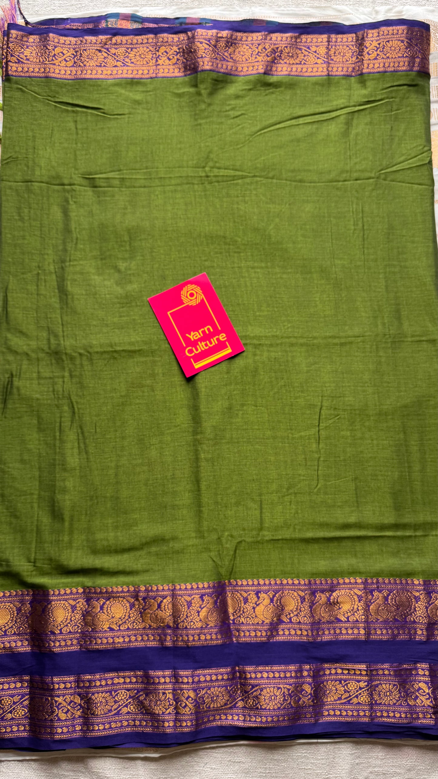 Green with purple wide border, narayanpet soft cotton saree - YCWOTDAUG03