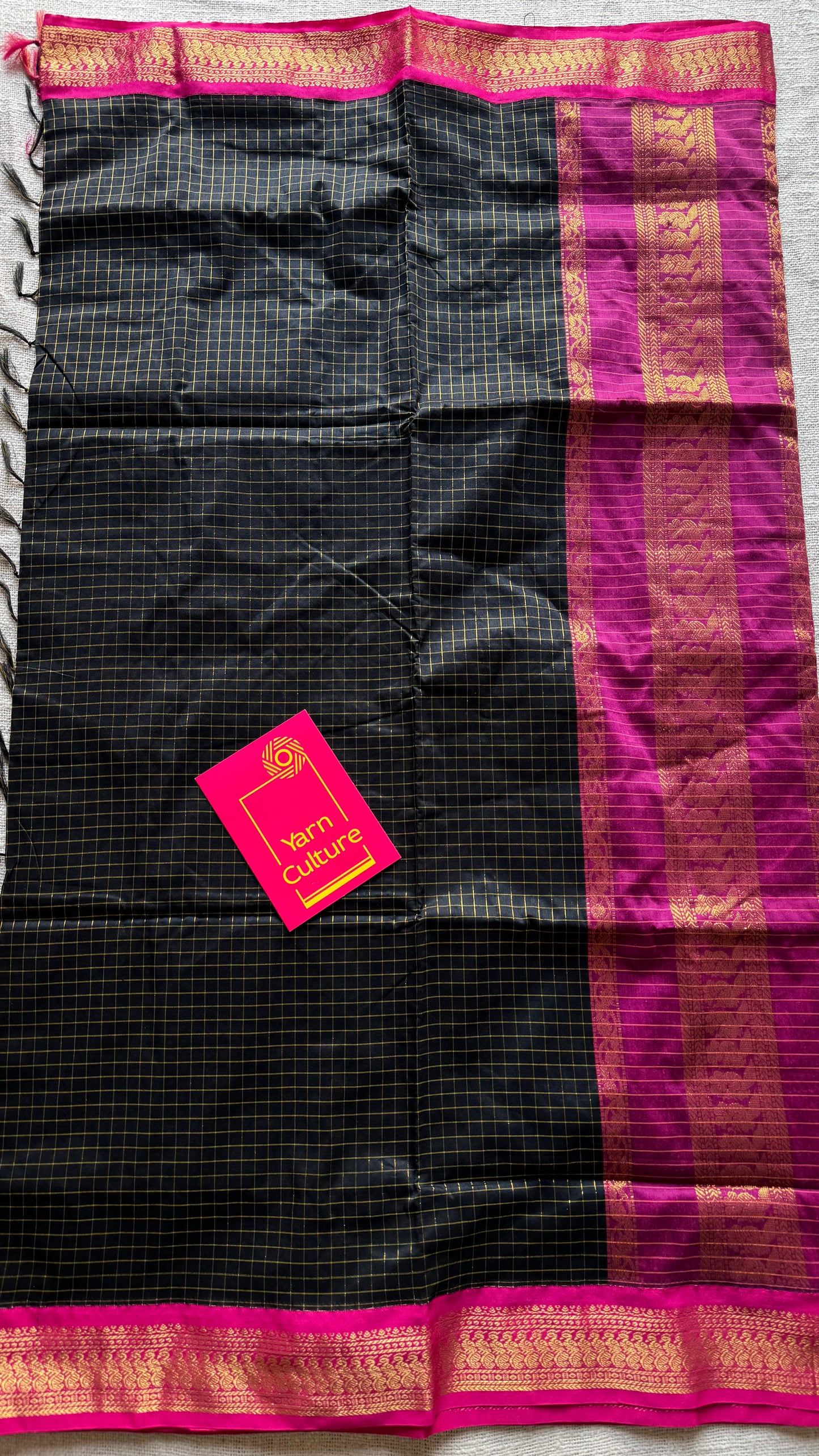 Black with hot pink, checks - cotton silk - YCCOTNOCKC81