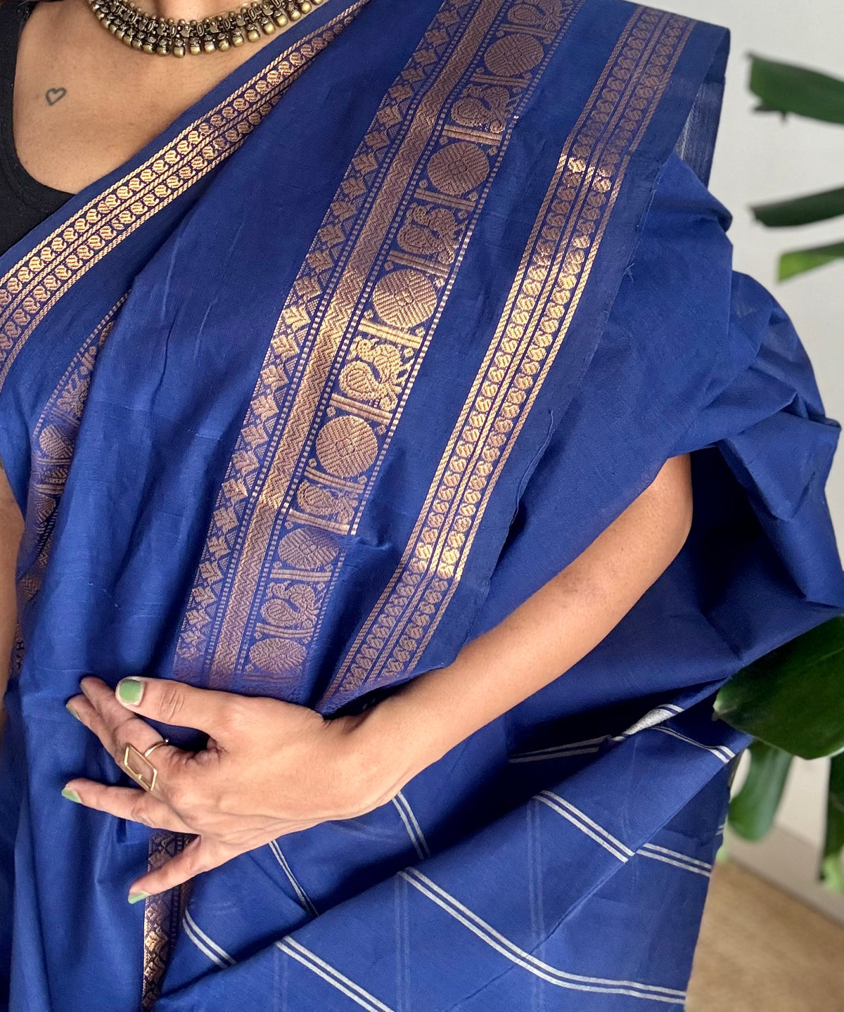 Blue with gap zari border, kanchi cotton saree - YCCOTNCCOC119