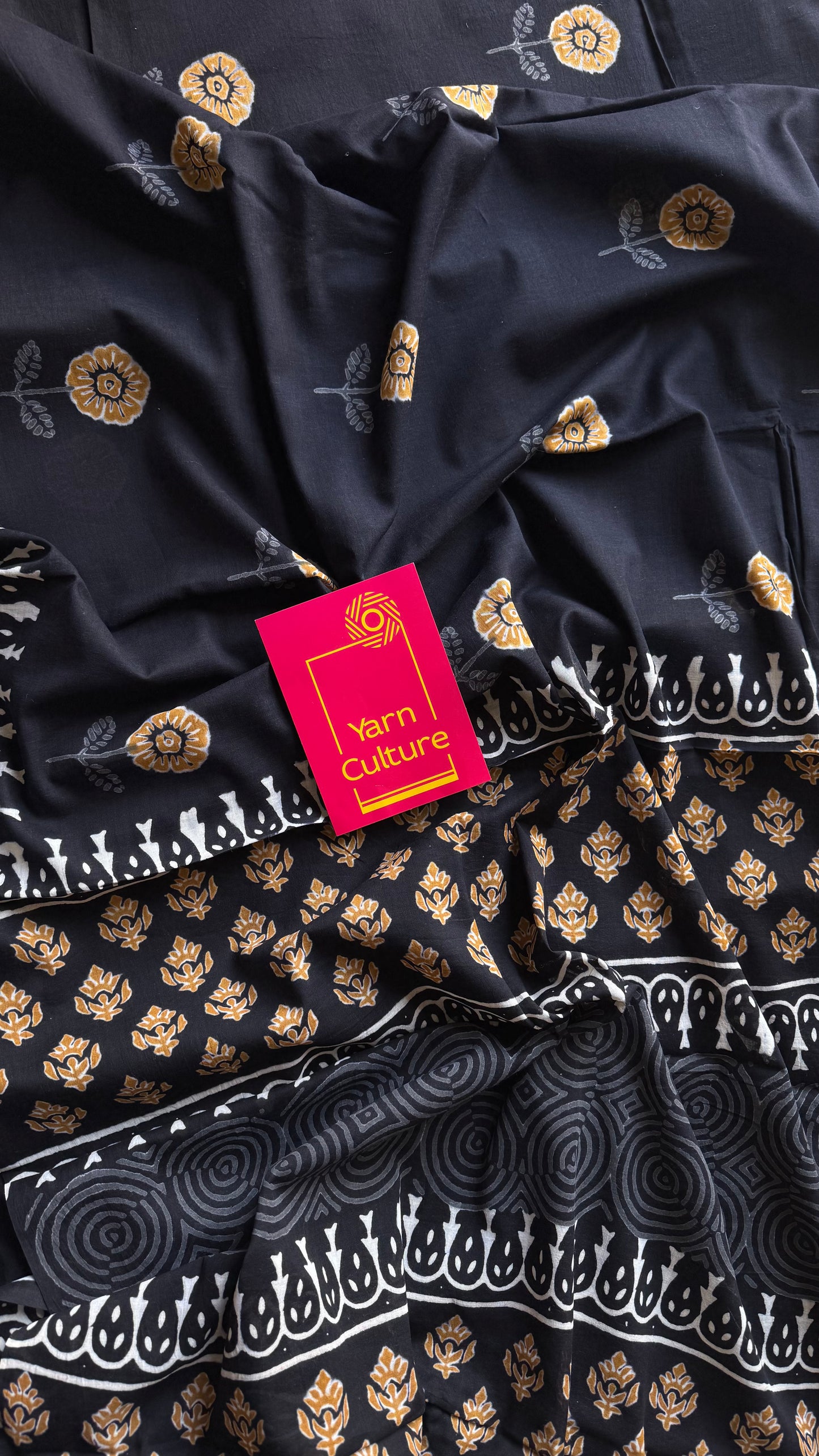 Midnight Marigold – a soft bloom of spring, block print, soft cotton - YCTOROCBP63